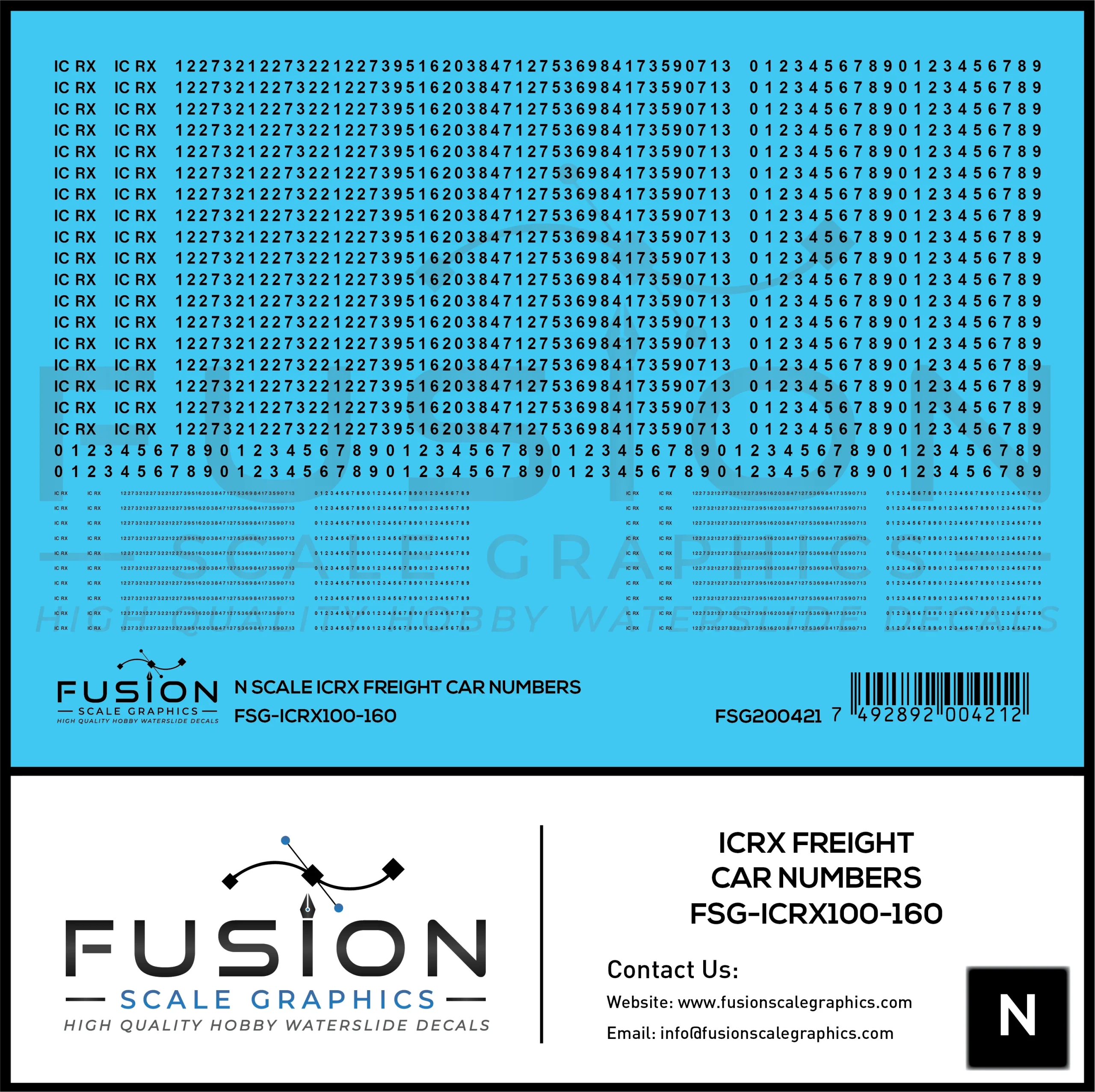 N Scale ICRX Freight Car Numbers Decal Set - Fusion Scale Graphics