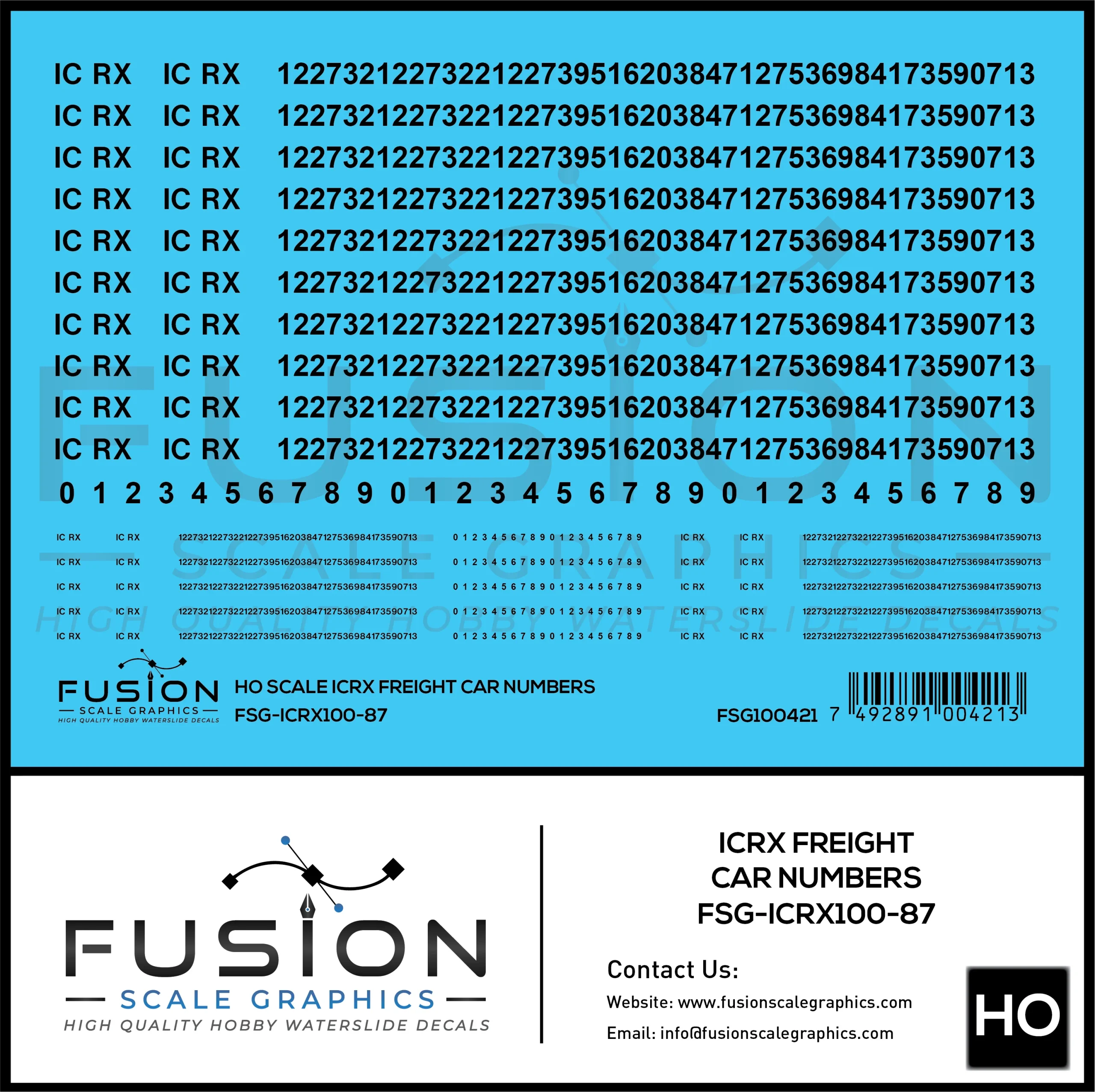 HO Scale ICRX Freight Car Numbers Decal Set - Fusion Scale Graphics