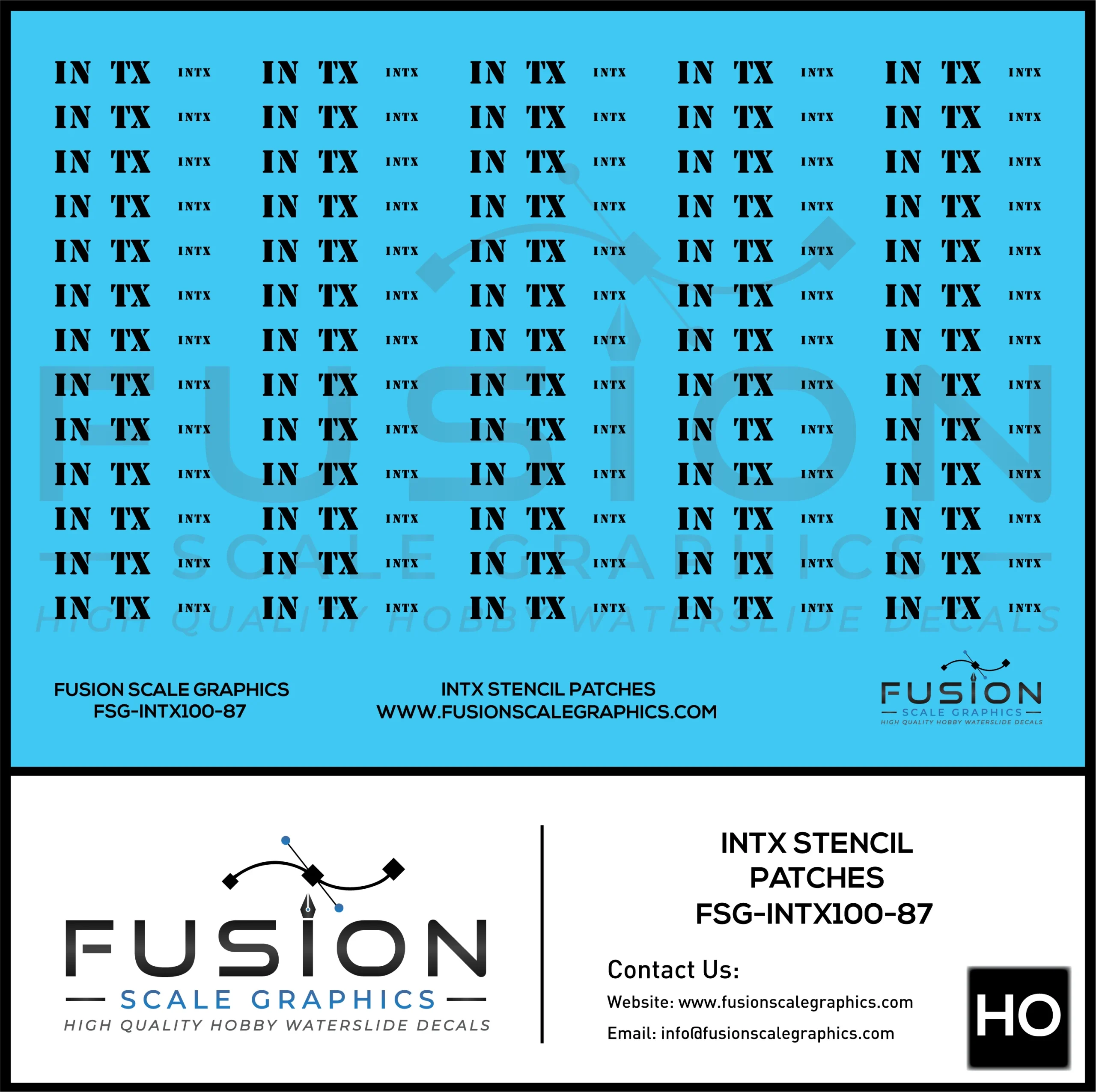 HO Scale INTX Black Roman Stencil Patching Decal Set - Fusion Scale Graphics