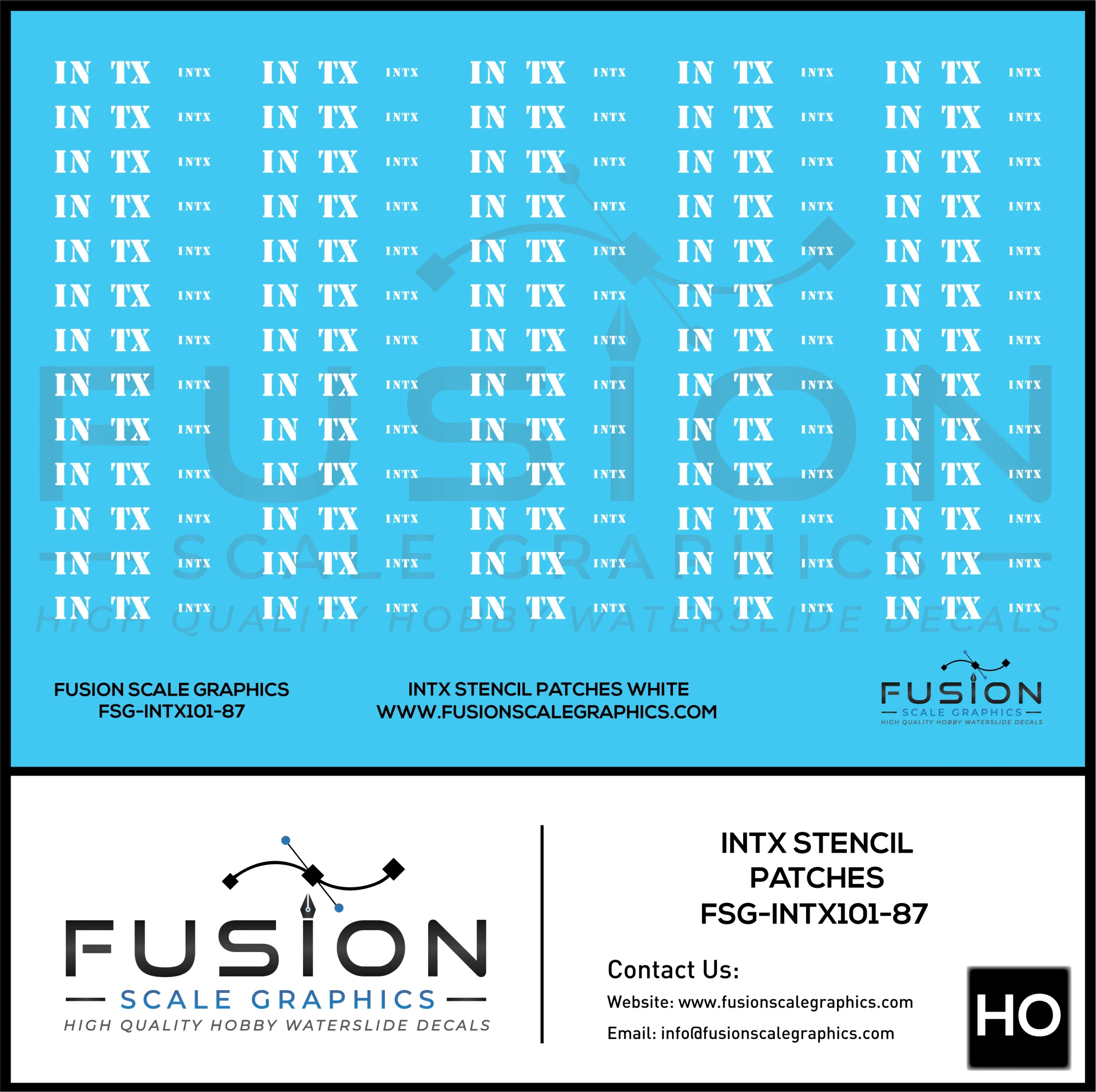 HO Scale INTX White Roman Stencil Patching Decal Set - Fusion Scale Graphics