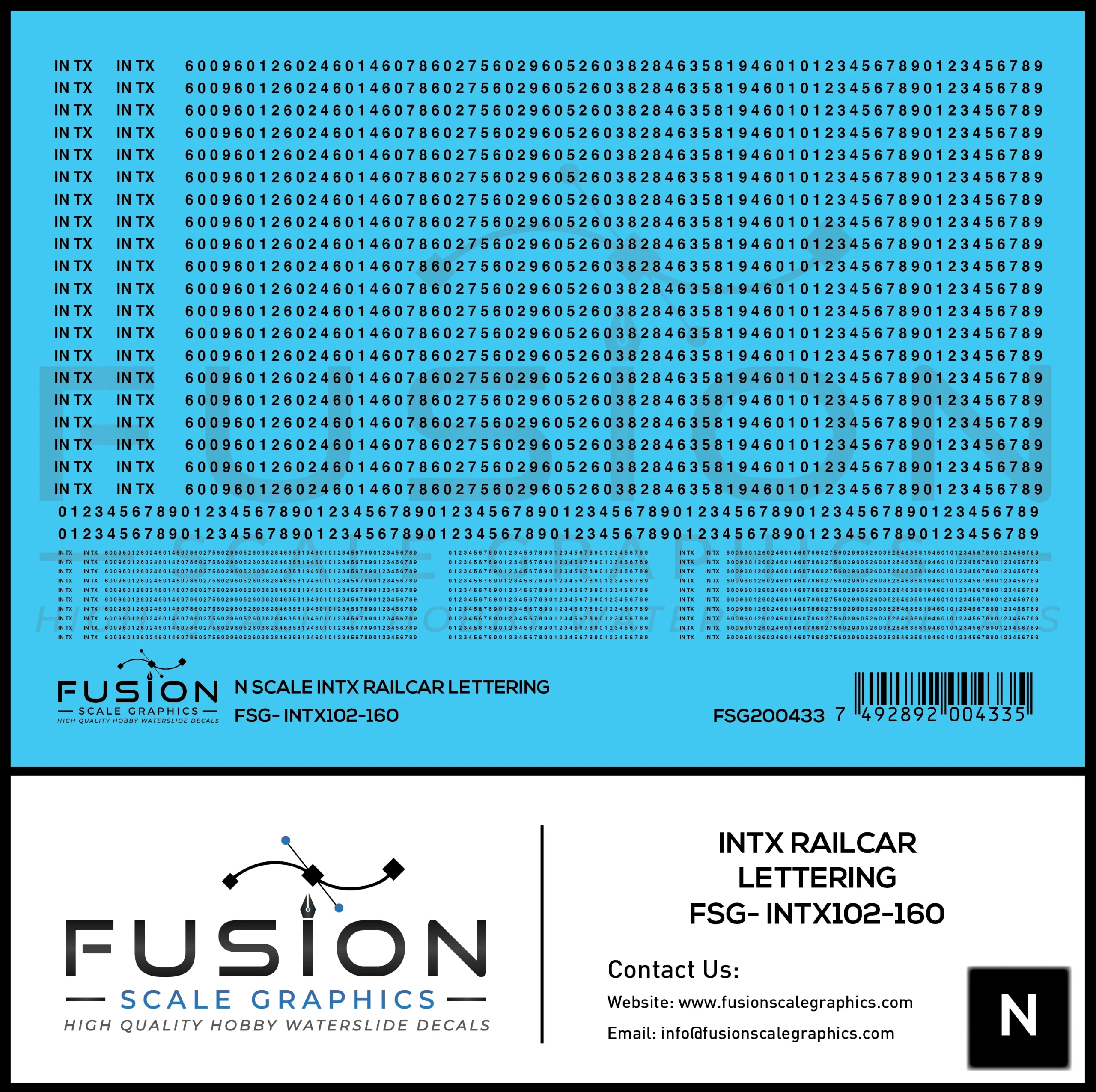 N Scale INTX Railcar Lettering Decal Set - Fusion Scale Graphics