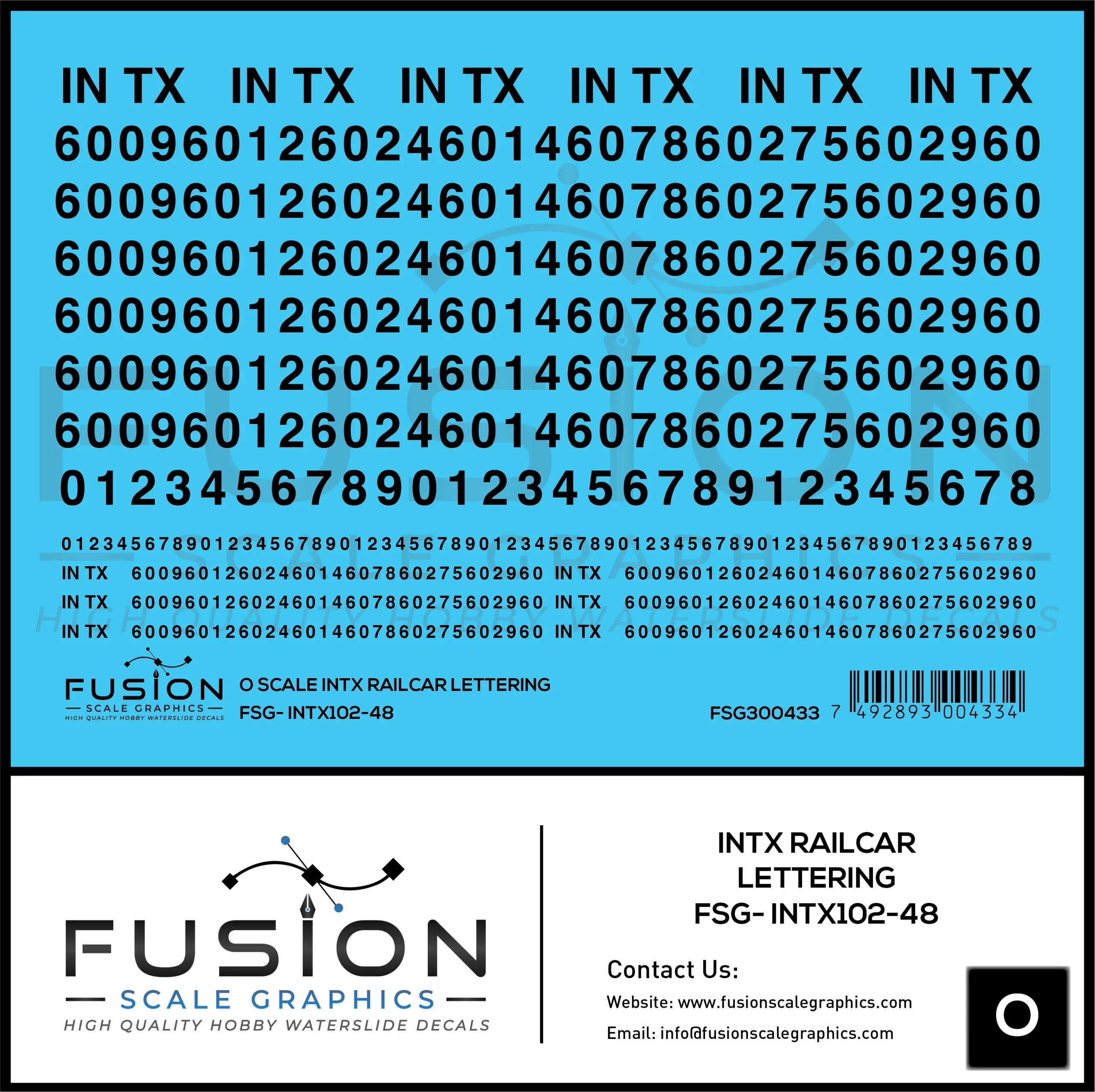 O Scale INTX Railcar Lettering Decal Set - Fusion Scale Graphics