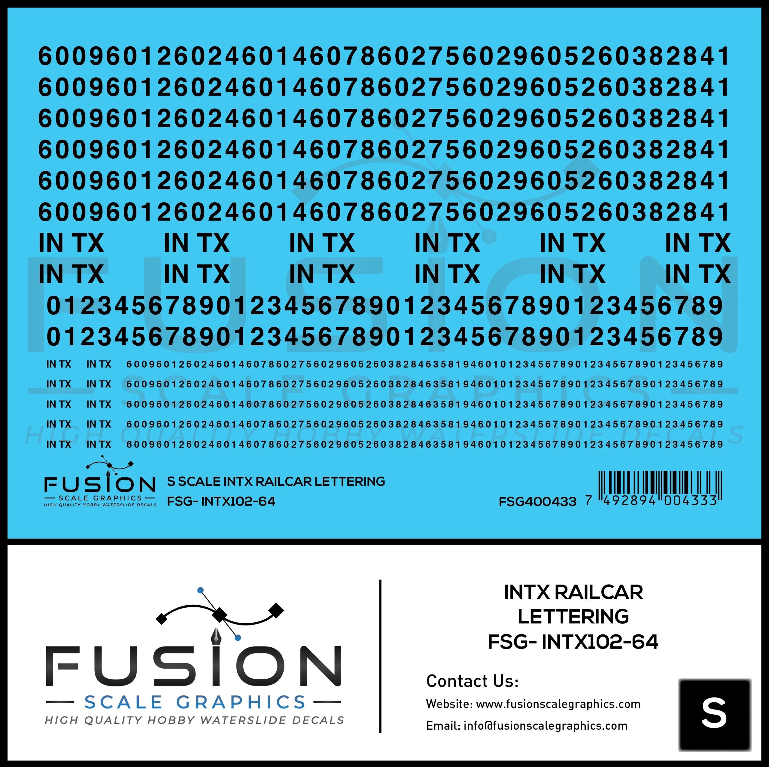 S Scale INTX Railcar Lettering Decal Set - Fusion Scale Graphics