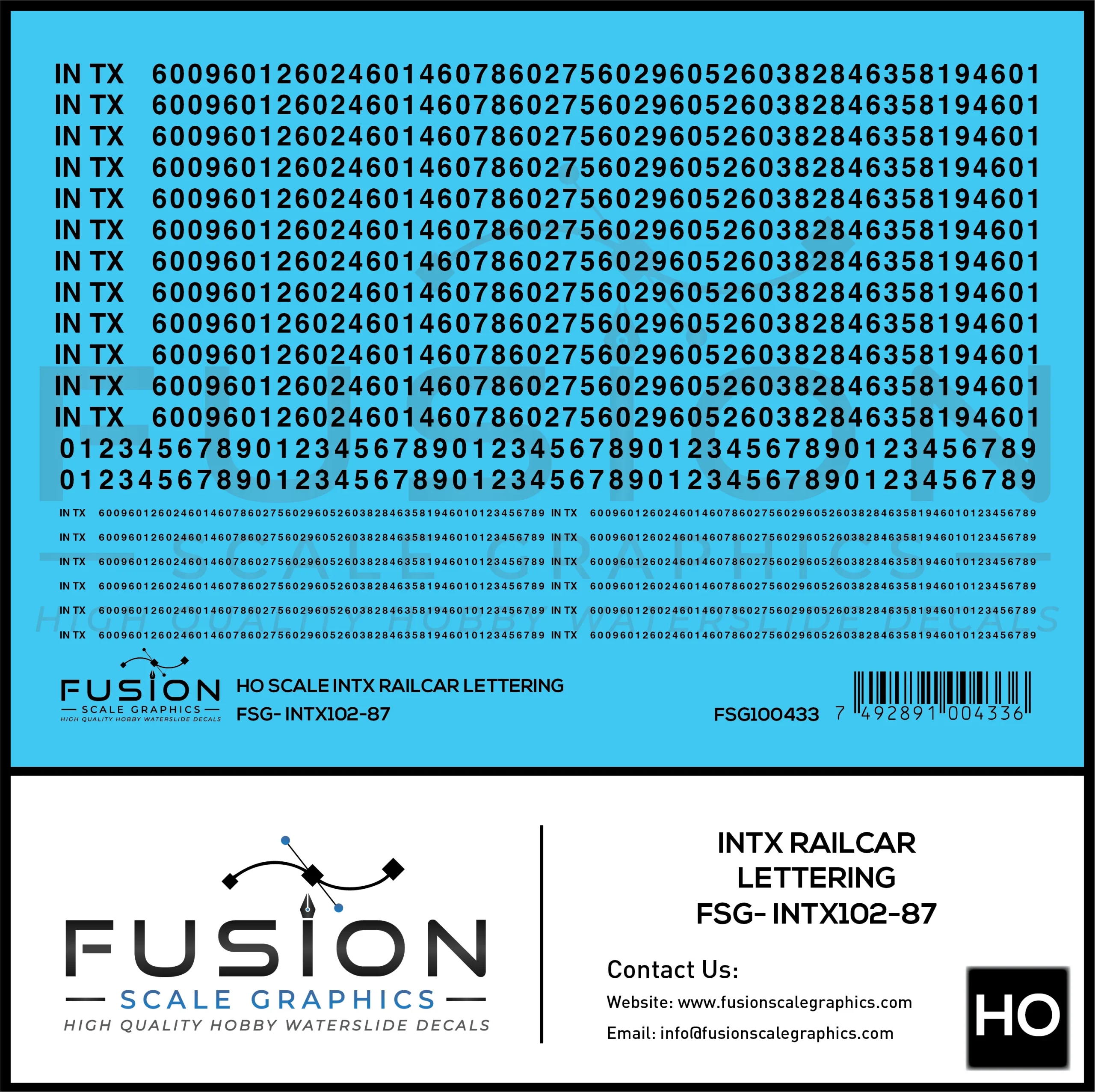 HO Scale INTX Railcar Lettering Decal Set - Fusion Scale Graphics