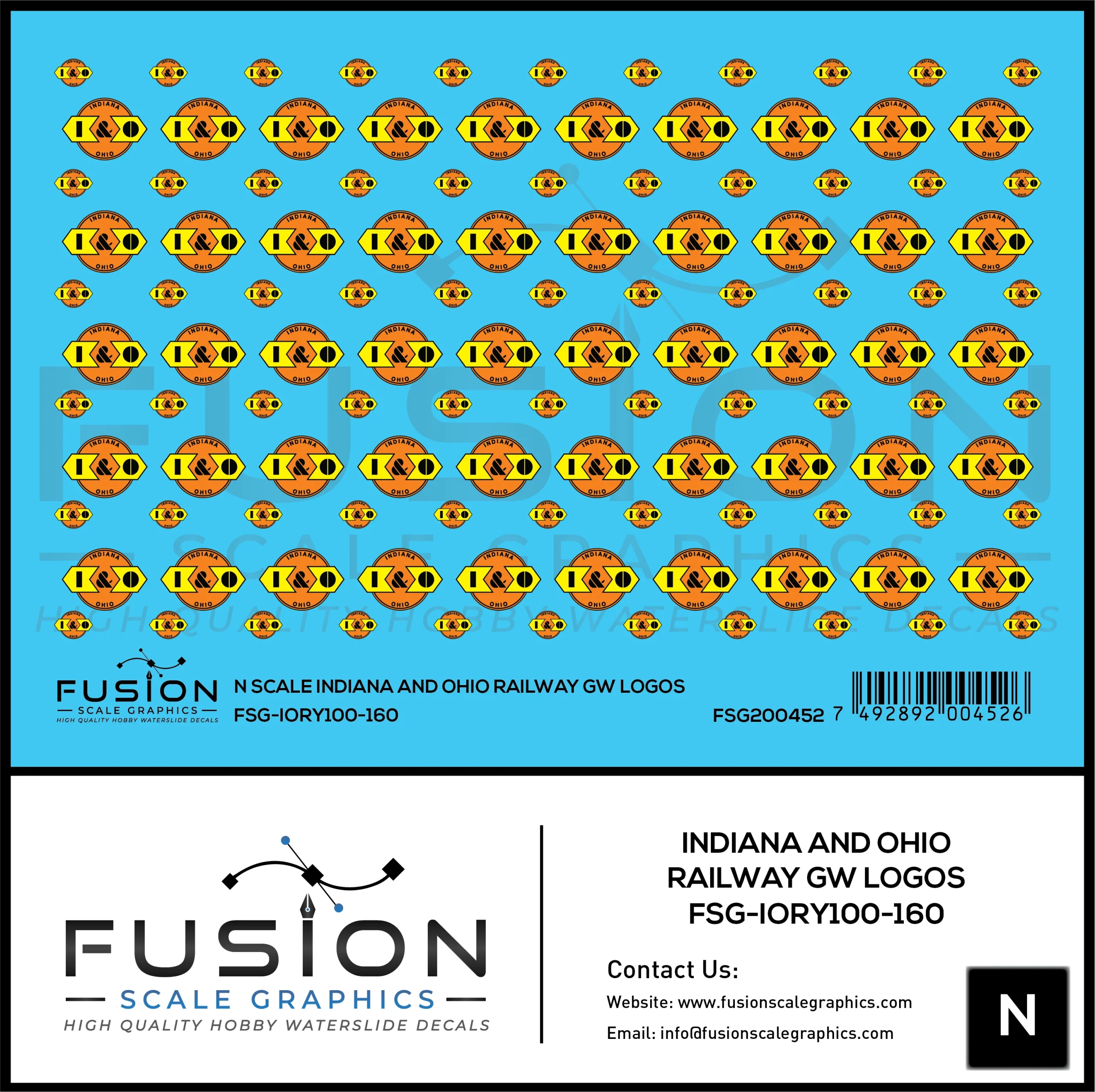 N Scale Indiana and Ohio Railway GW Railroad Logos Decal Set - Fusion Scale Graphics
