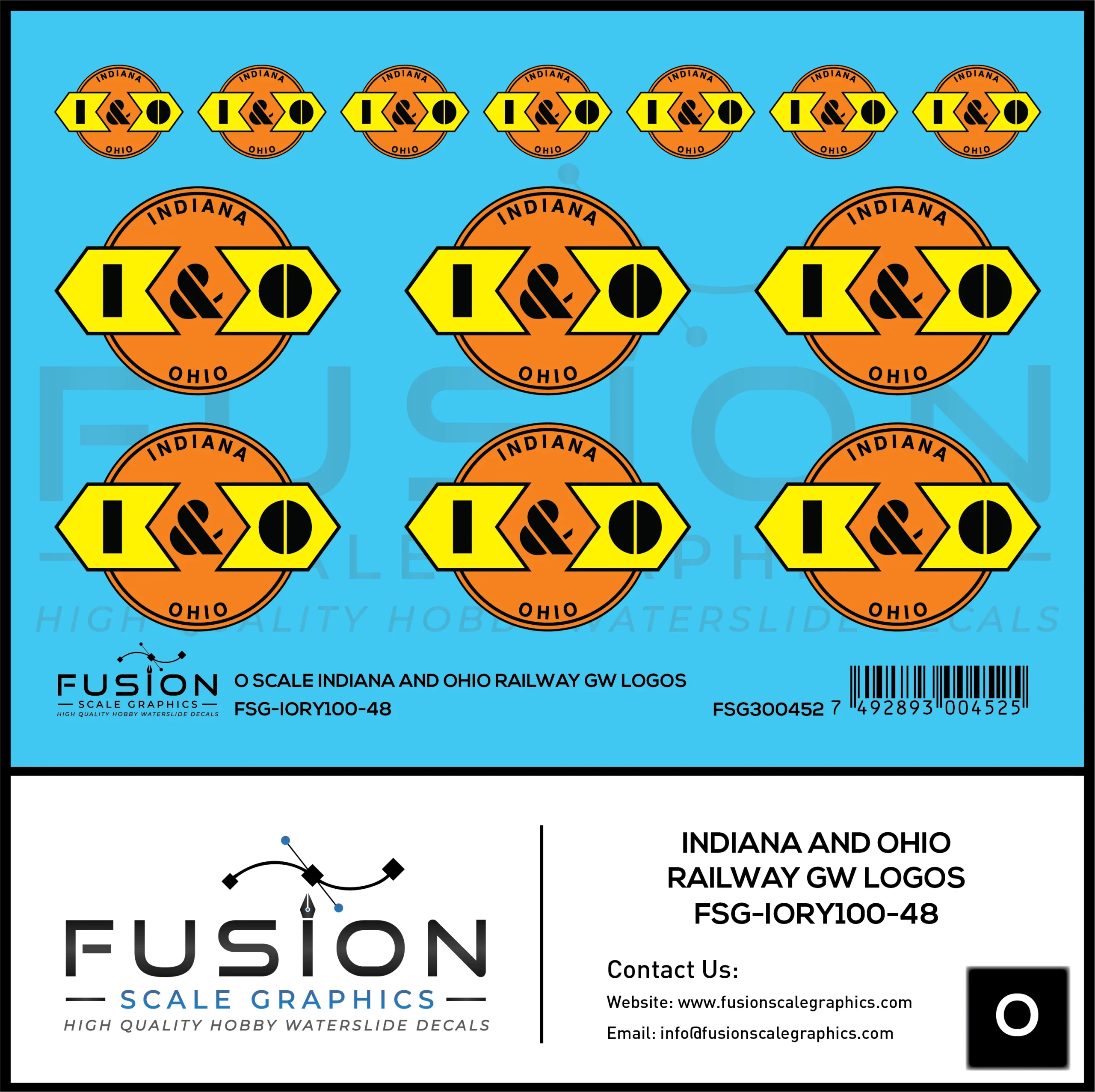 O Scale Indiana and Ohio Railway GW Railroad Logos Decal Set - Fusion Scale Graphics