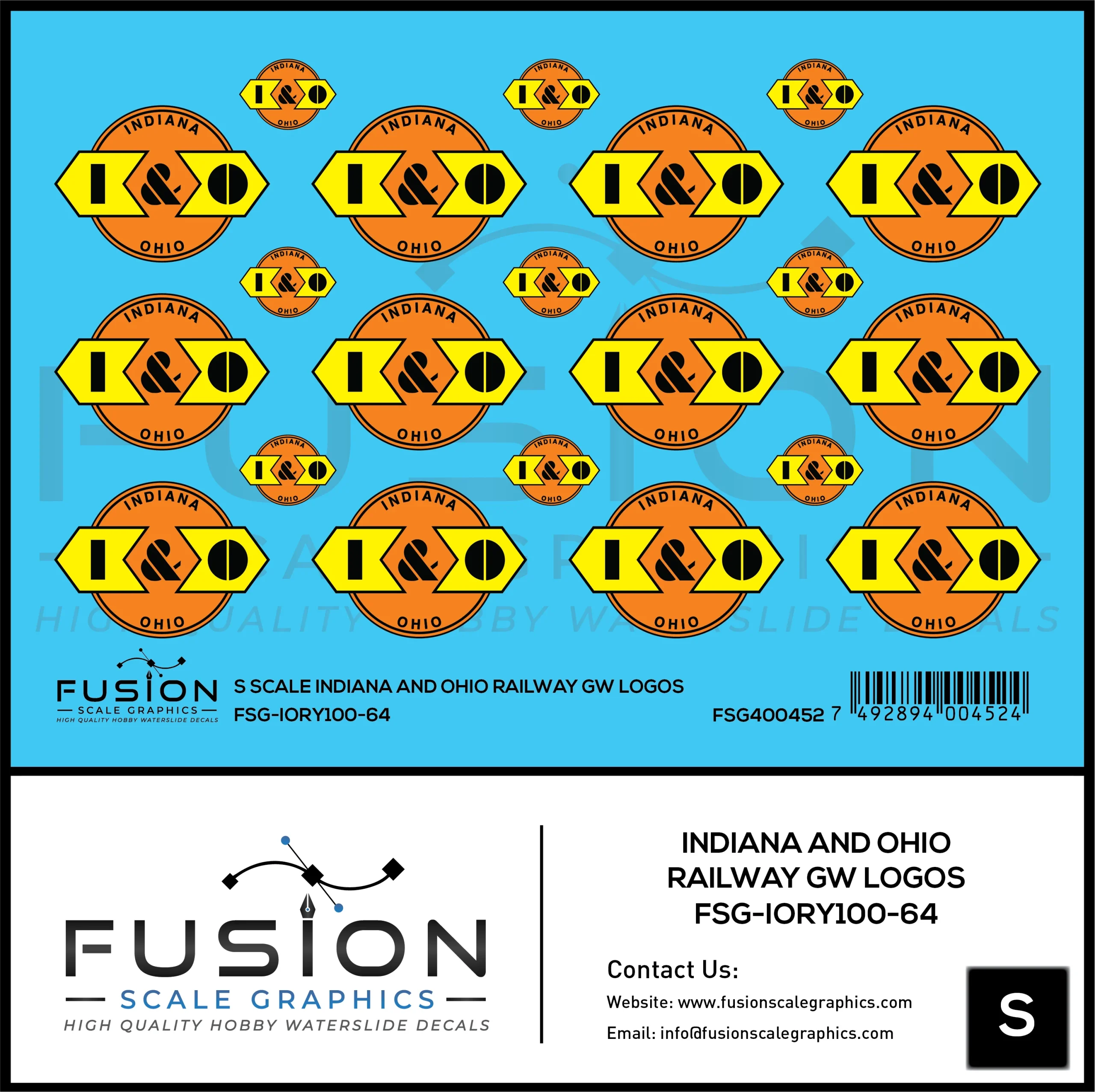 S Scale Indiana and Ohio Railway GW Railroad Logos Decal Set - Fusion Scale Graphics