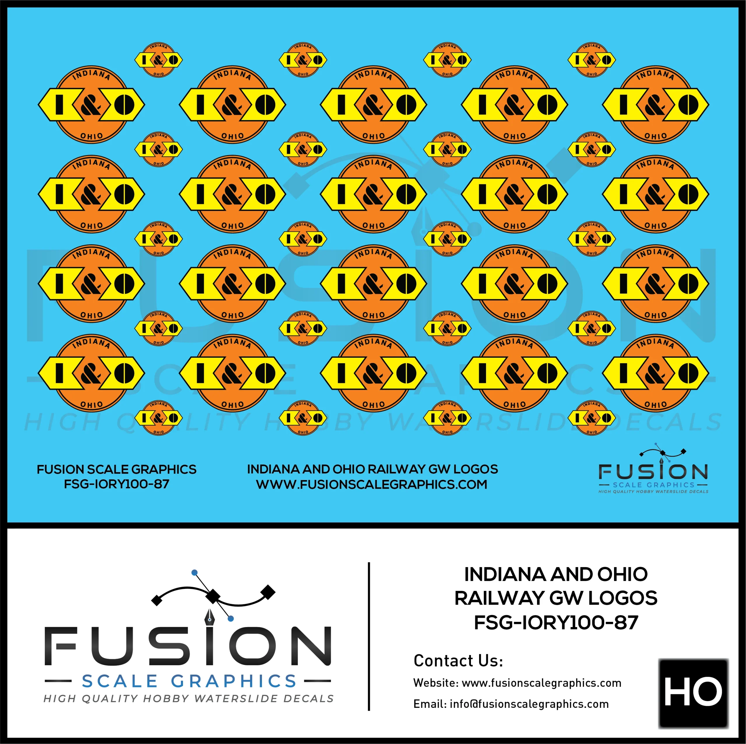 HO Scale Indiana and Ohio Railway GW Railroad Logos Decal Set - Fusion Scale Graphics