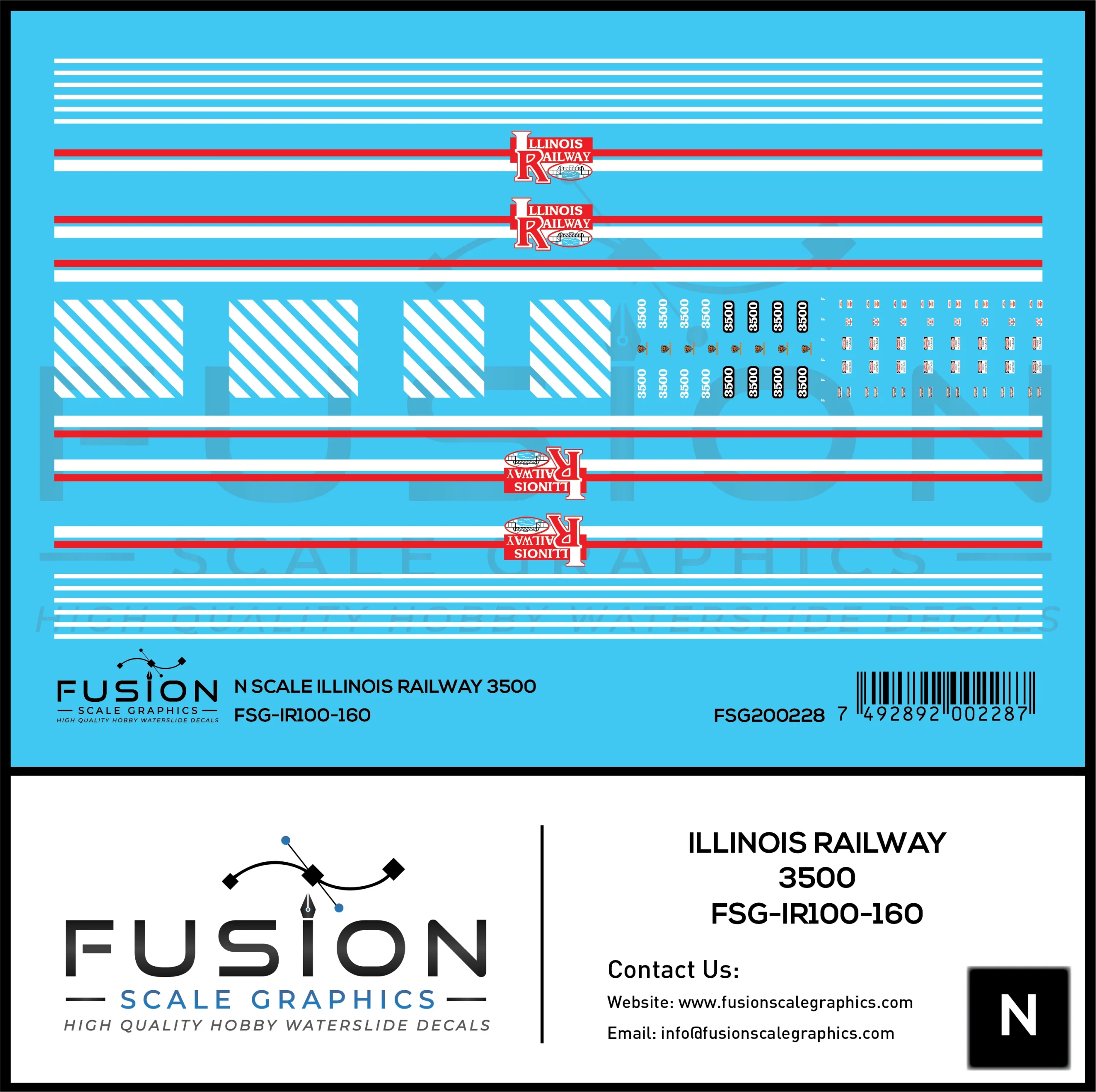 N Scale Illinois Railway EMD GP35 Locomotive Decal Set - Fusion Scale Graphics