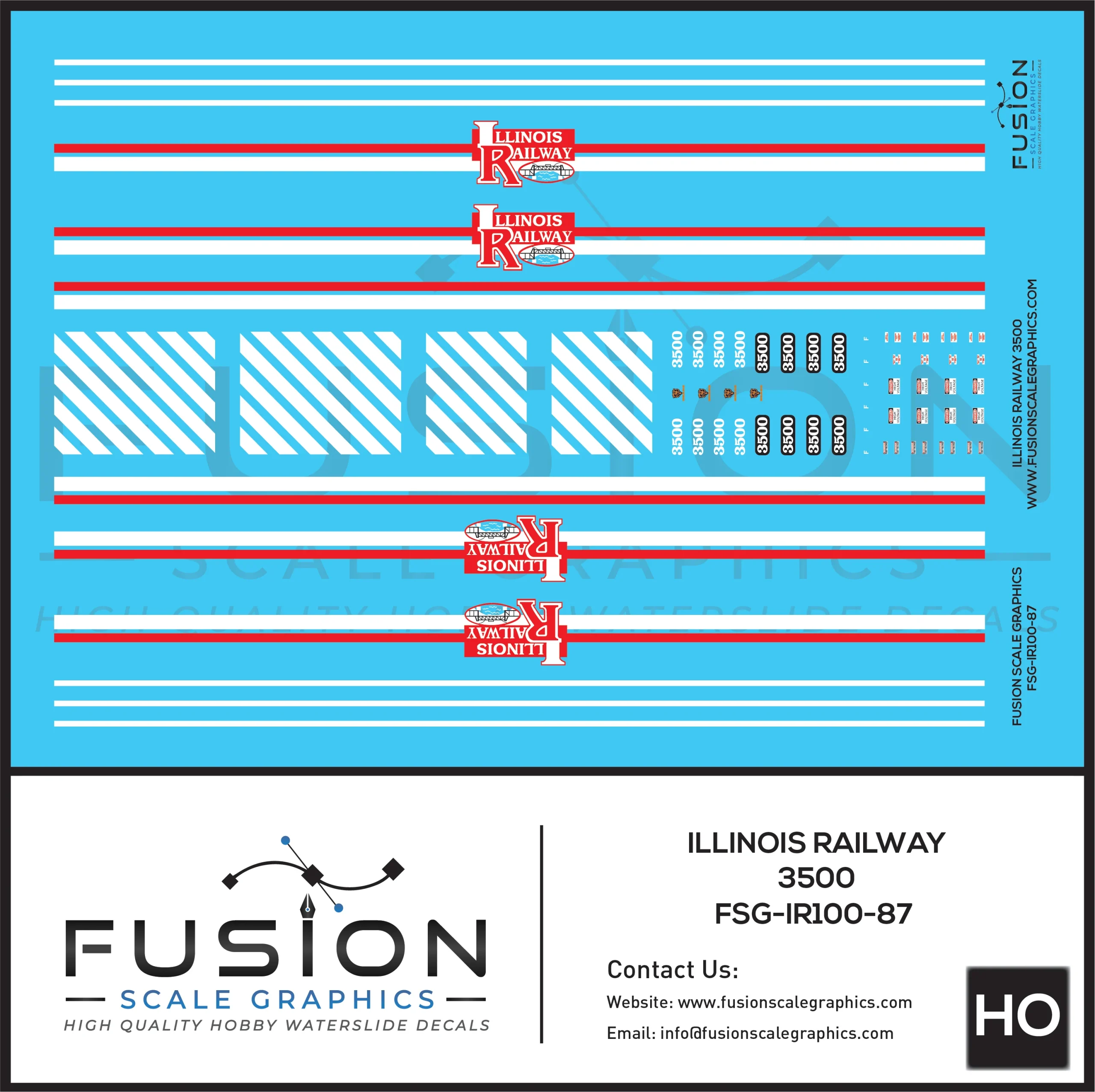 HO Scale Illinois Railway EMD GP35 Locomotive Decal Set - Fusion Scale Graphics
