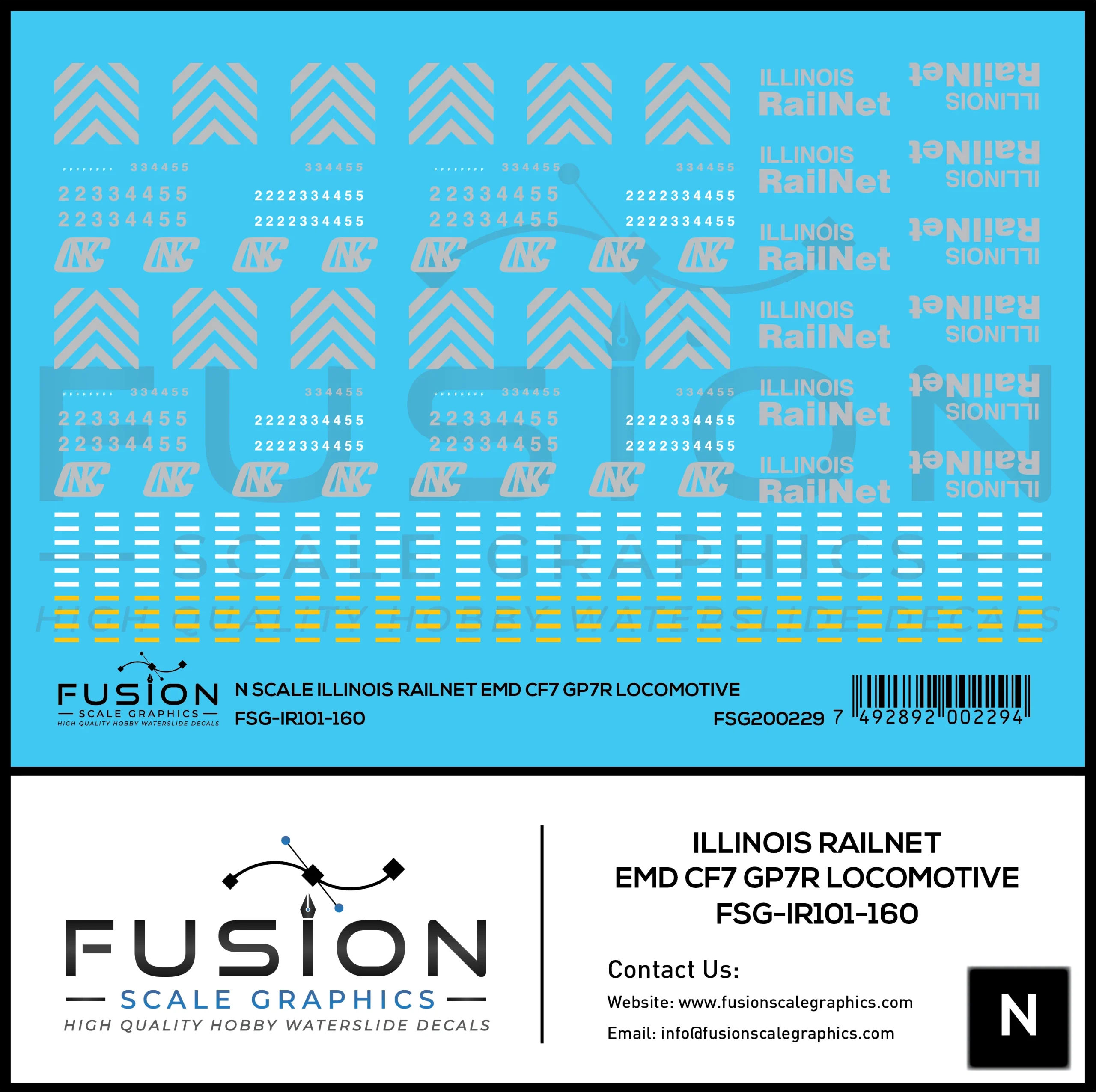 N Scale Illinois Railnet EMD CF7 GP7R Locomotive Decal Set - Fusion Scale Graphics