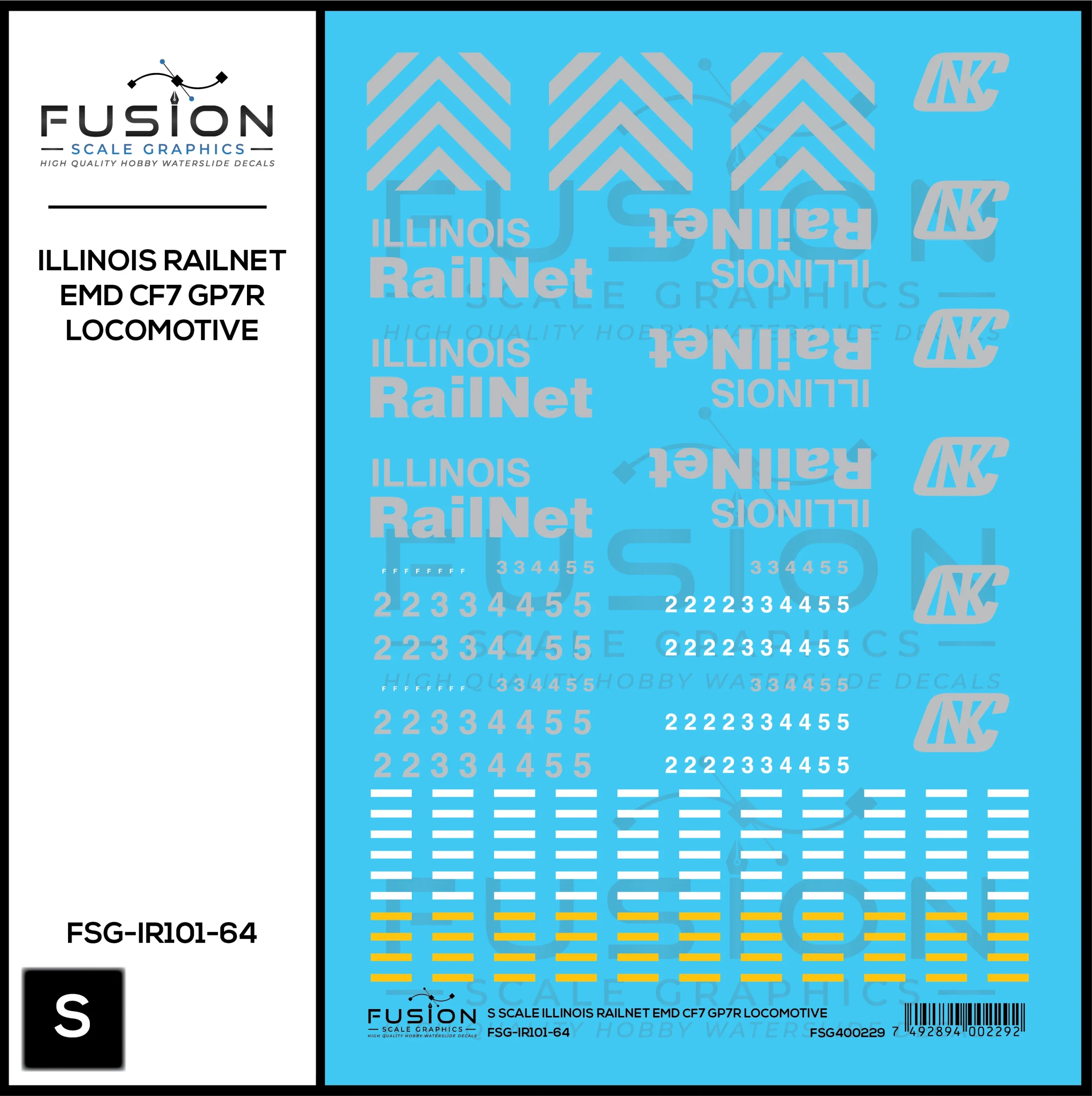 S Scale Illinois Railnet EMD CF7 GP7R Locomotive Decal Set - Fusion Scale Graphics