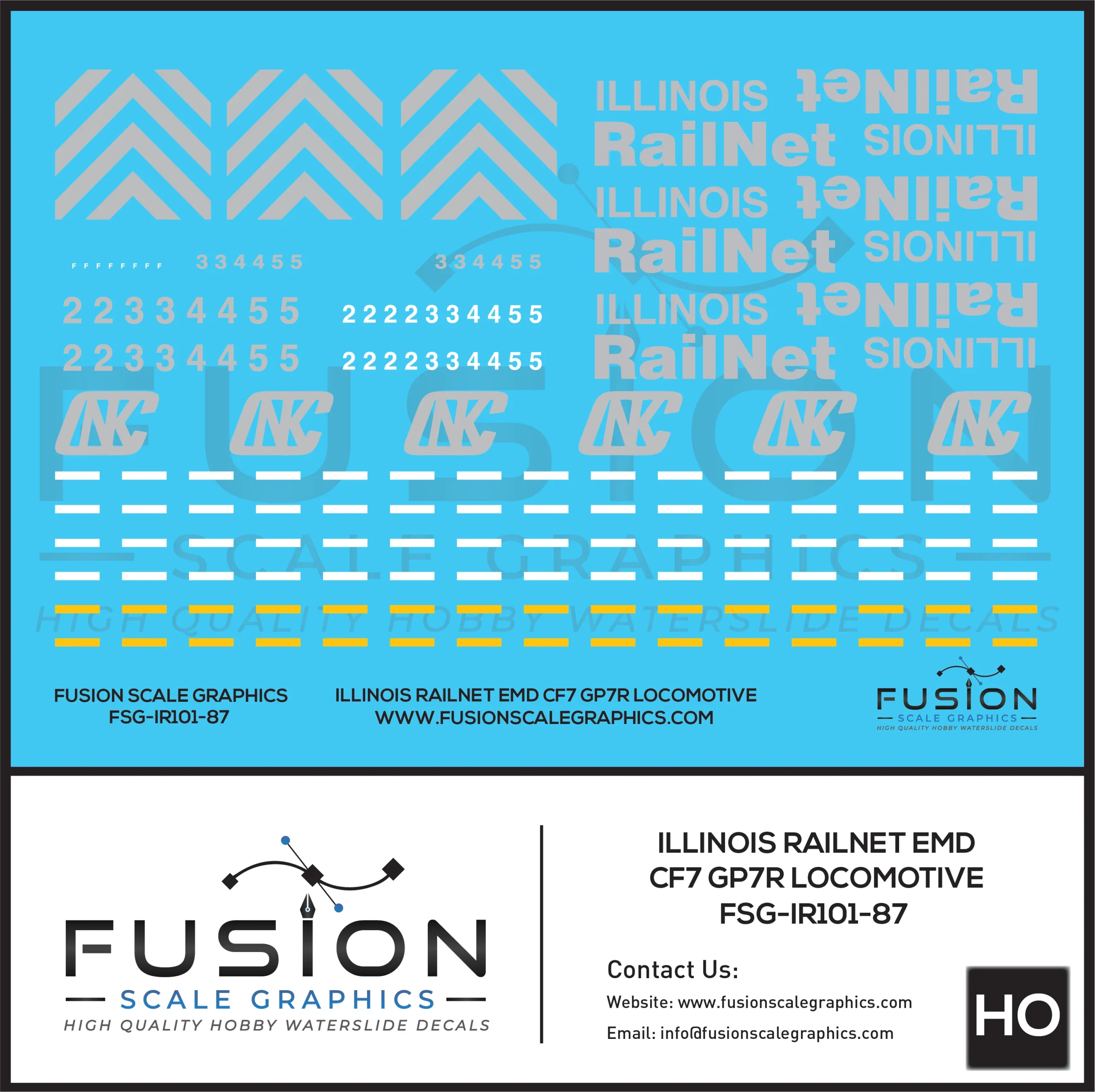HO Scale Illinois Railnet EMD CF7 GP7R Locomotive Decal Set - Fusion Scale Graphics