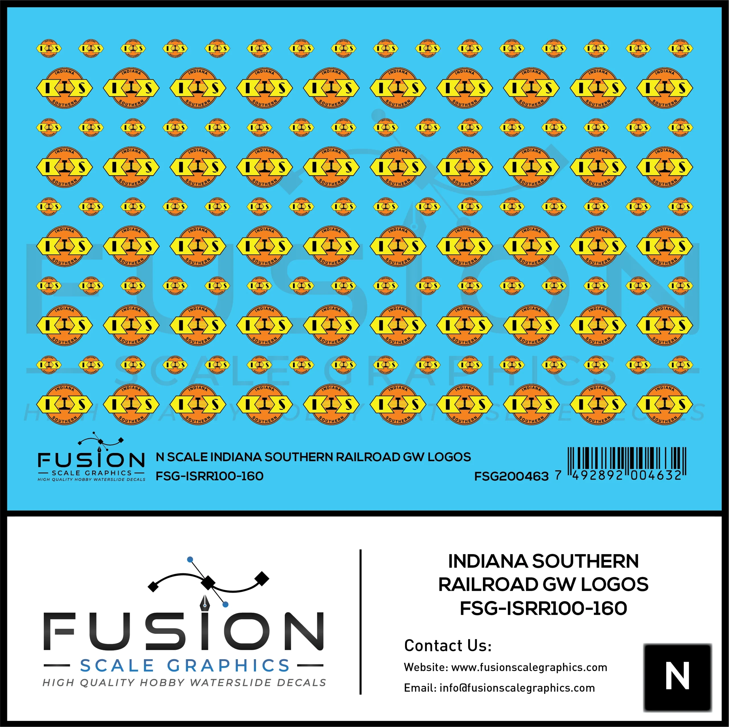 N Scale Indiana Southern Railroad GW Railroad Logos Decal Set - Fusion Scale Graphics