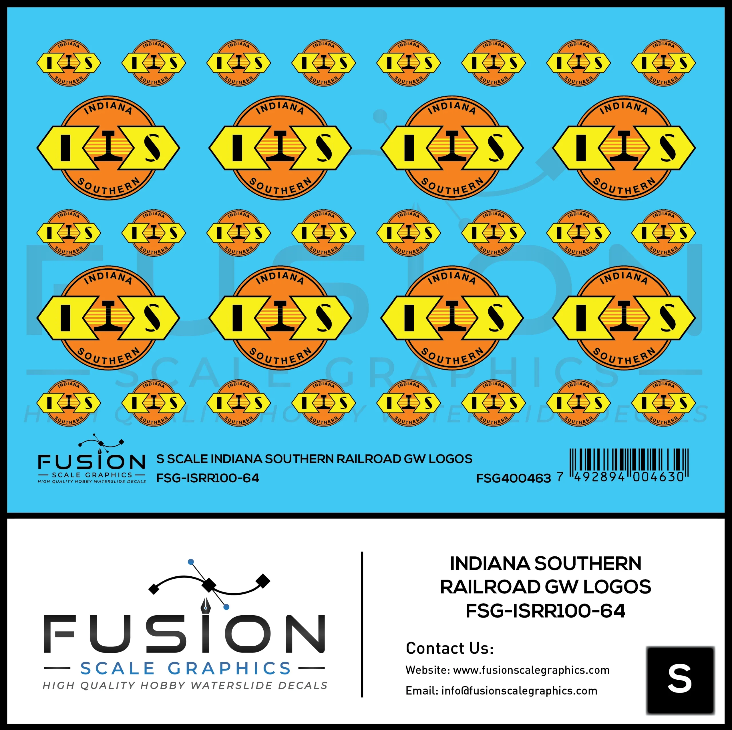 S Scale Indiana Southern Railroad GW Railroad Logos Decal Set - Fusion Scale Graphics