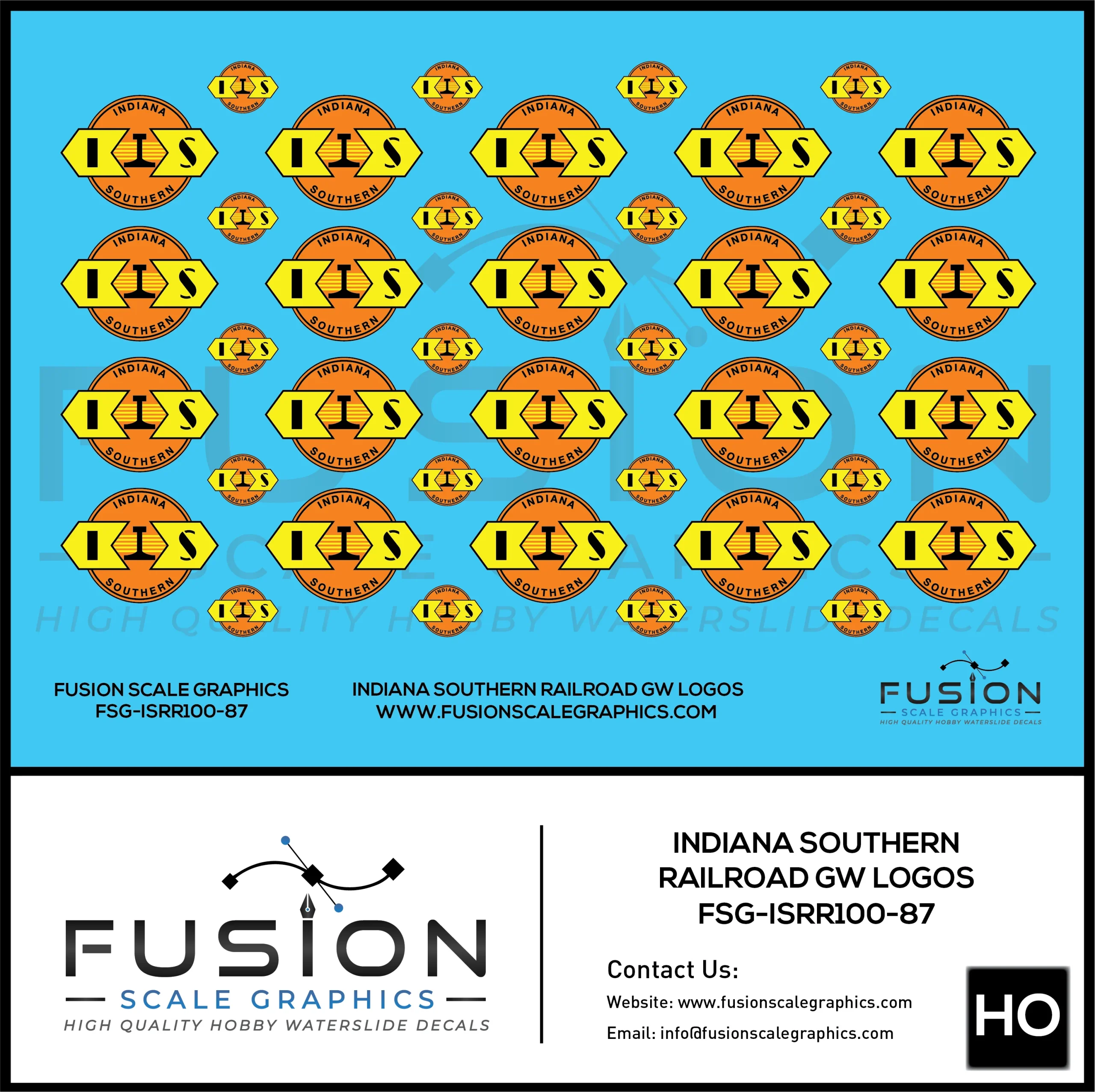 HO Scale Indiana Southern Railroad GW Railroad Logos Decal Set - Fusion Scale Graphics