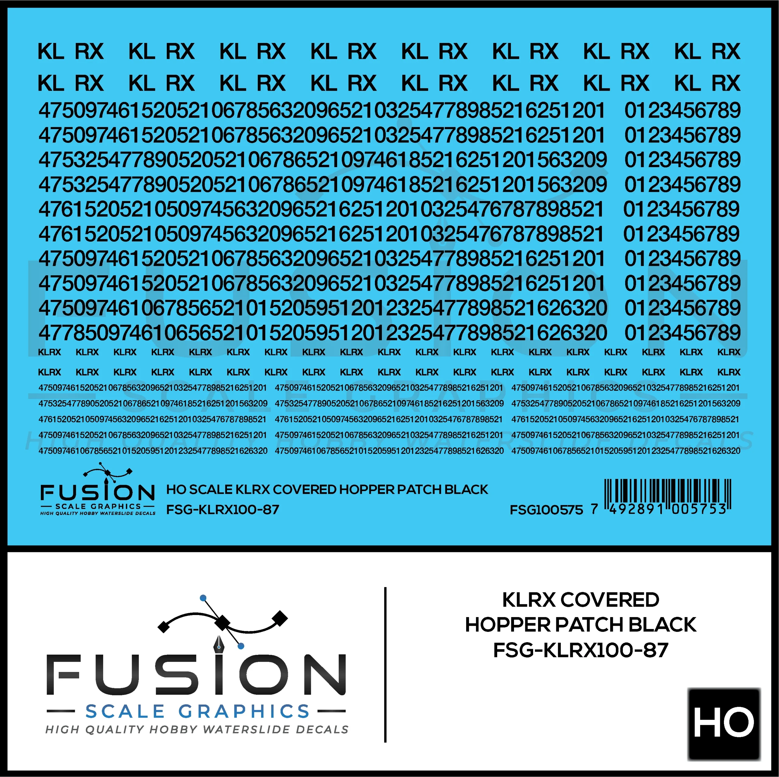 HO Scale KLRX Black Covered Hopper Patch Decal Set - Fusion Scale Graphics