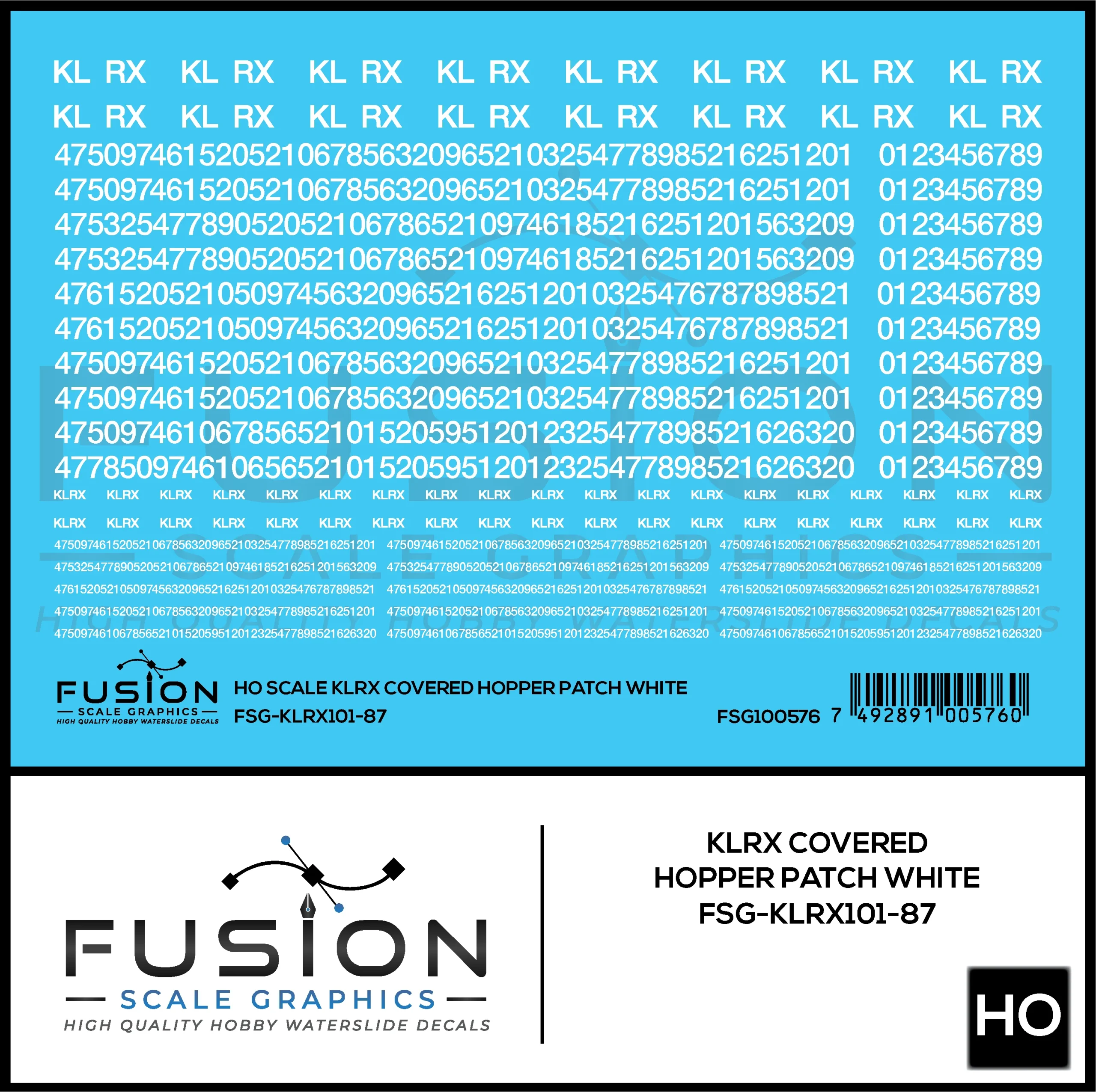HO Scale KLRX White Covered Hopper Patch Decal Set - Fusion Scale Graphics