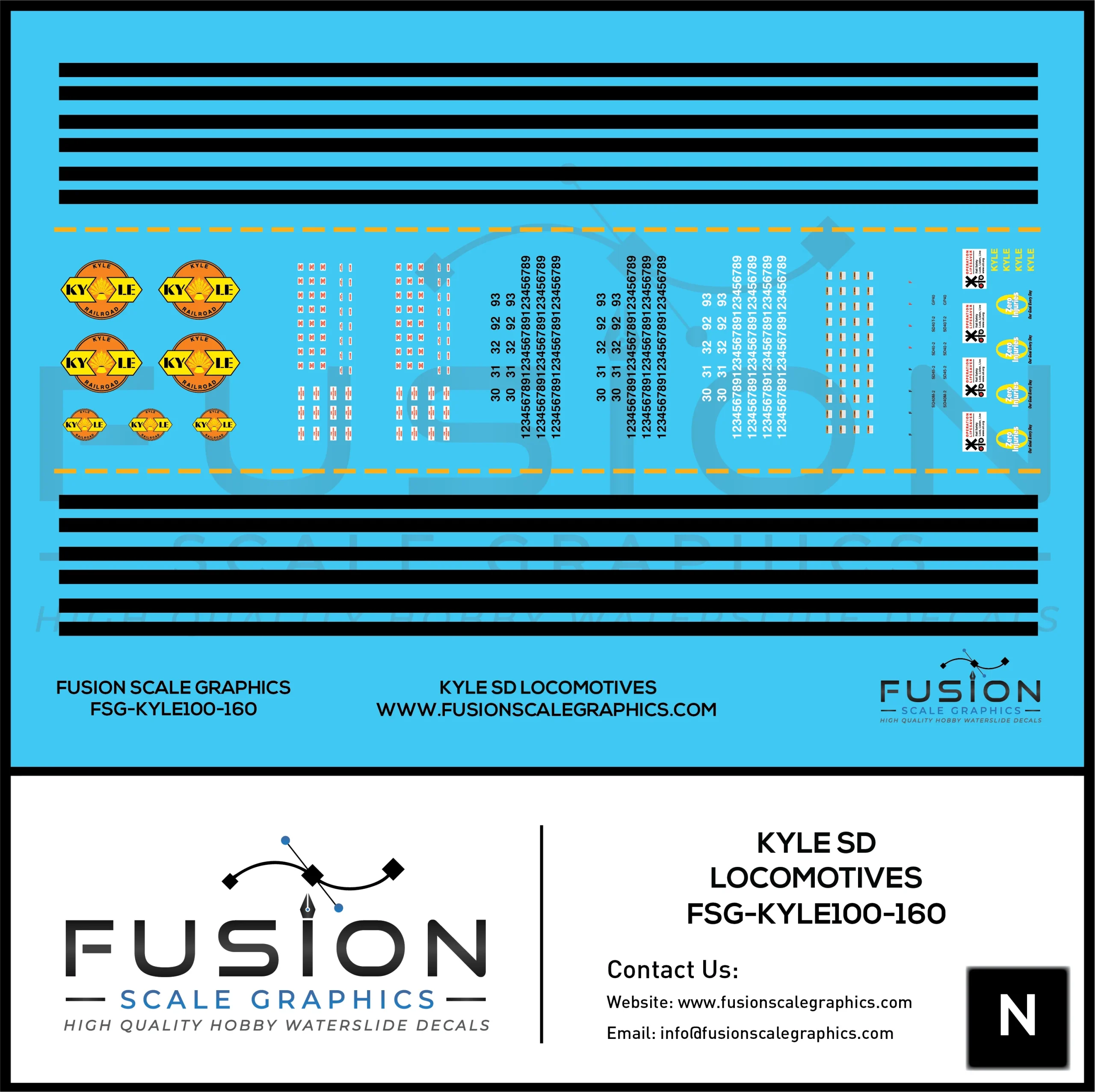 N Scale KYLE EMD SD Locomotives Decal Set - Fusion Scale Graphics