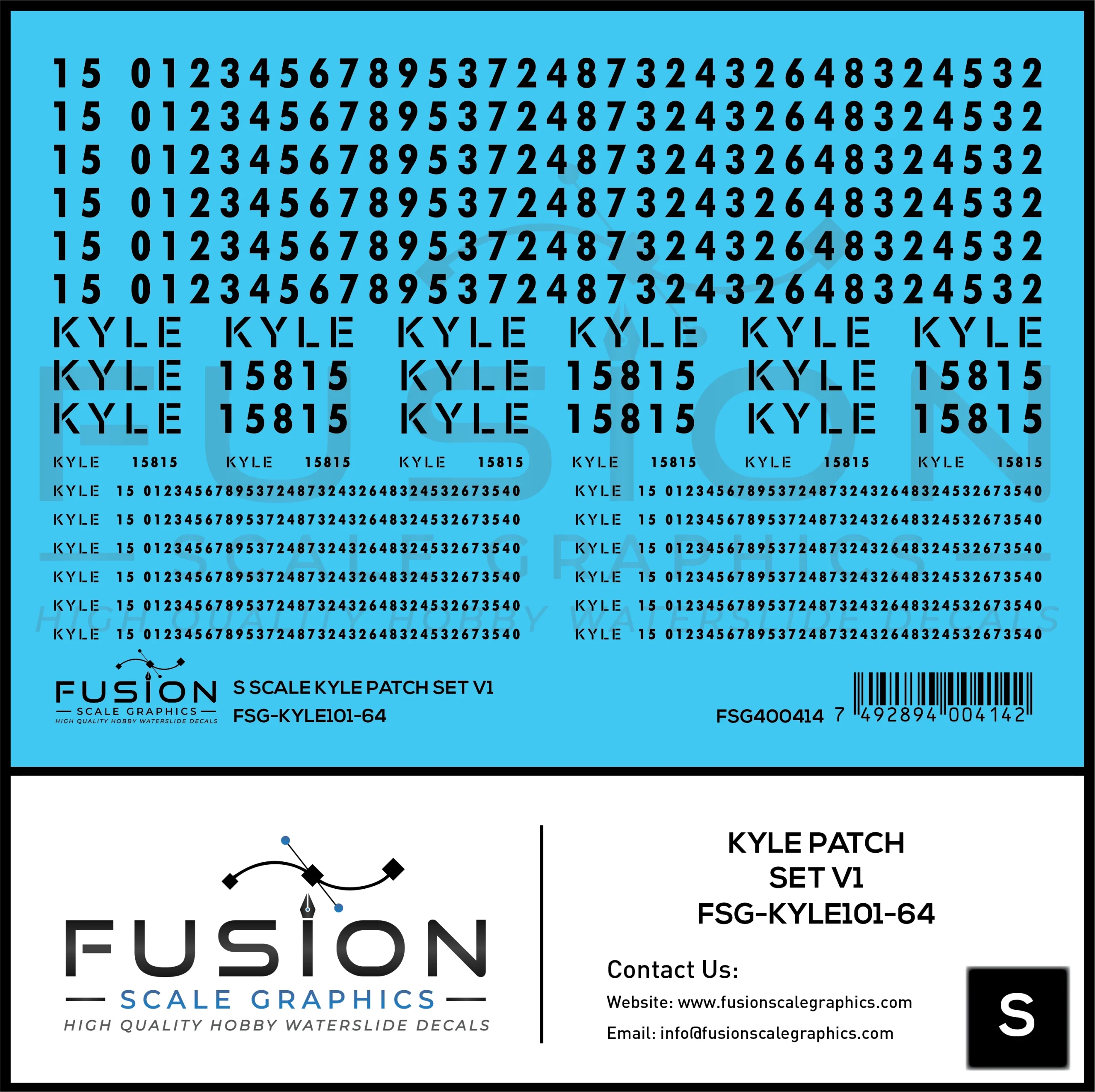 S Scale KYLE Patch Decal Set V1 - Fusion Scale Graphics