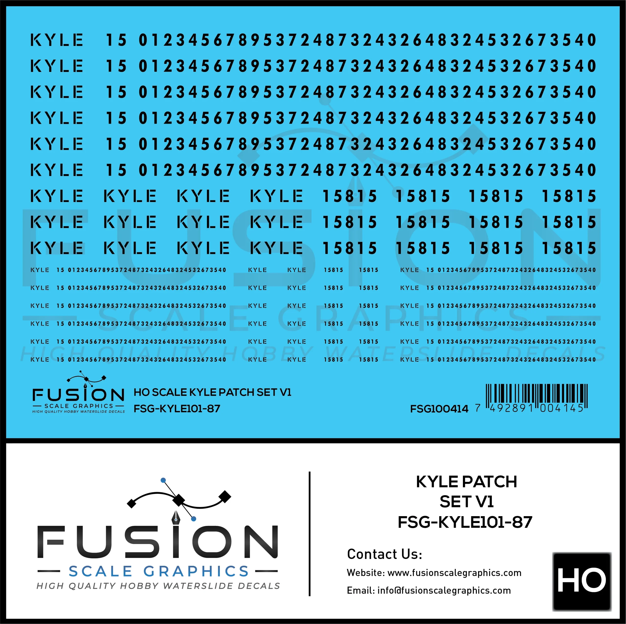 HO Scale KYLE Patch Set V1 Decal Set - Fusion Scale Graphics