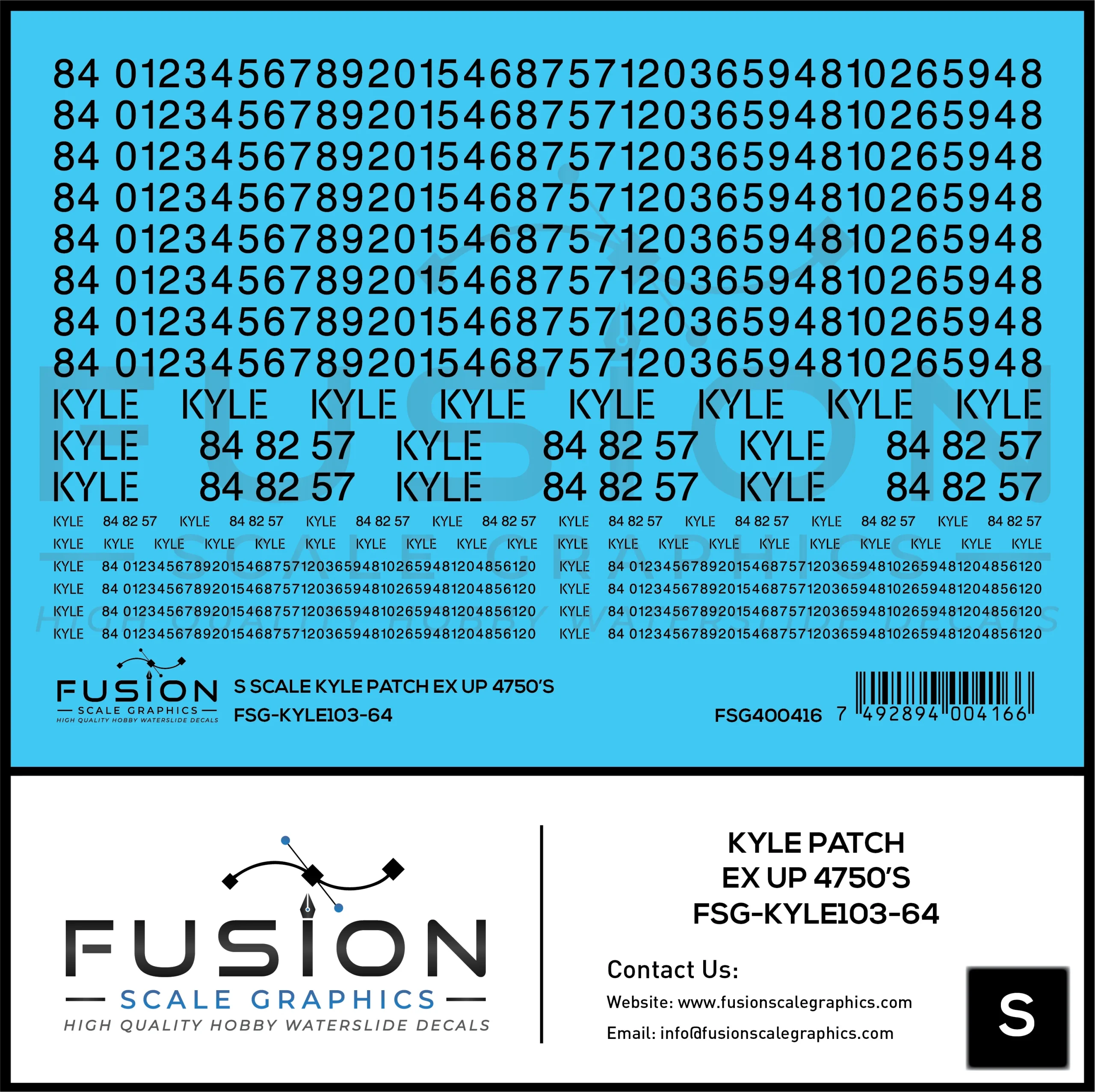 S Scale KYLE Ex UP 4750's Patching Decal Set - Fusion Scale Graphics