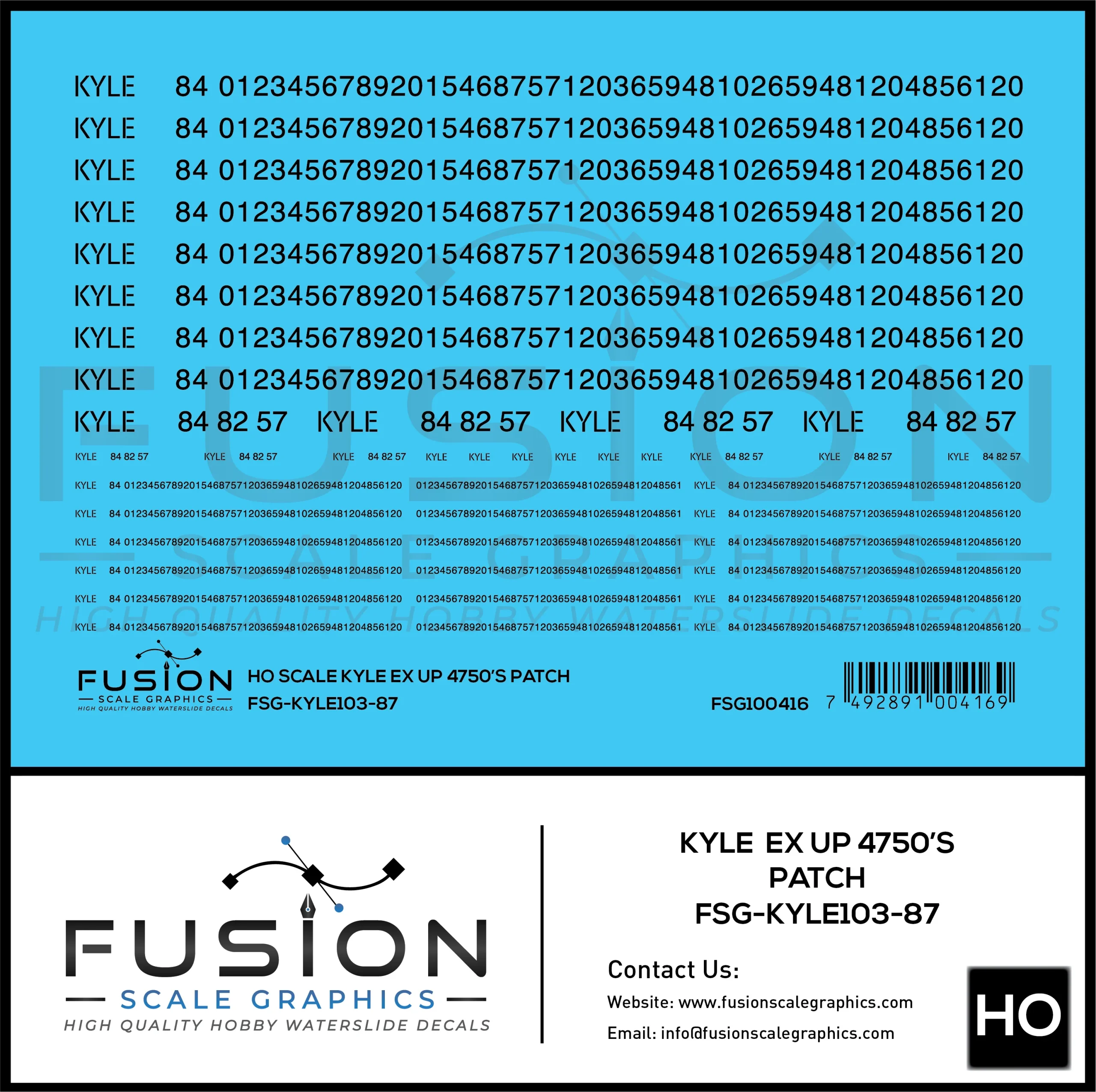 HO Scale KYLE EX UP 4750 Covered Hopper Patch Set - Fusion Scale Graphics