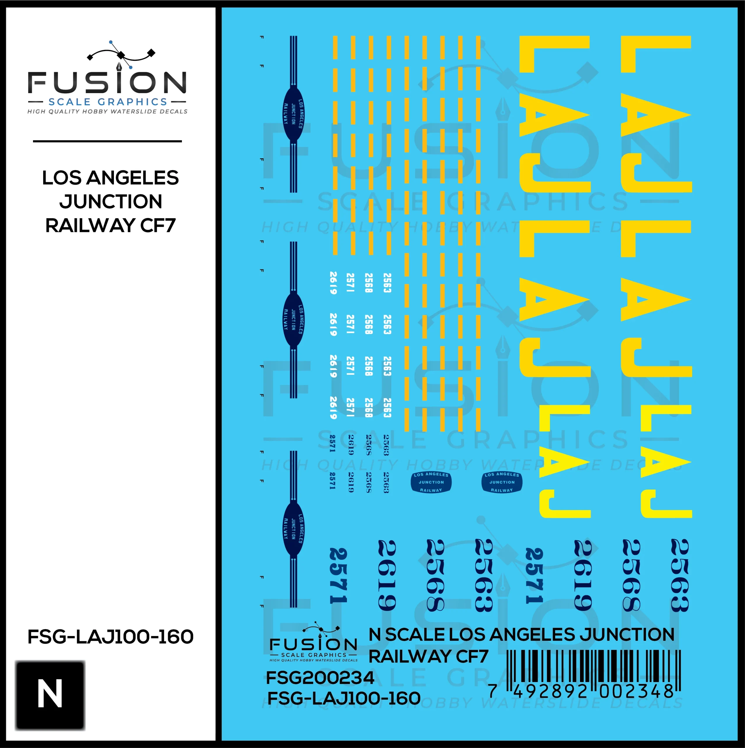 N Scale Los Angeles Junction Railway CF7 Locomotives Decal Set - Fusion Scale Graphics