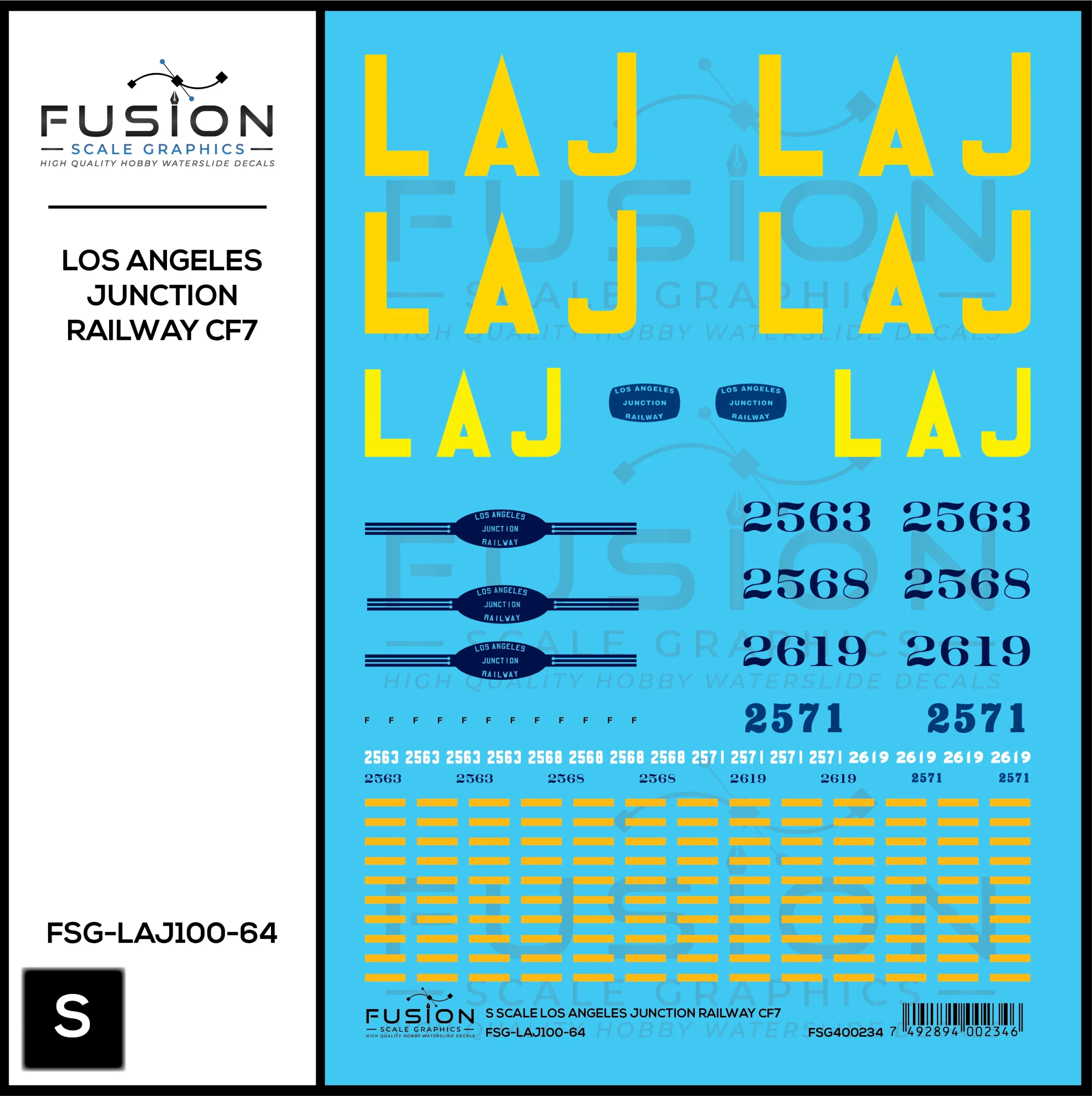 S Scale Los Angeles Junction Railway CF7 Locomotives Decal Set - Fusion Scale Graphics