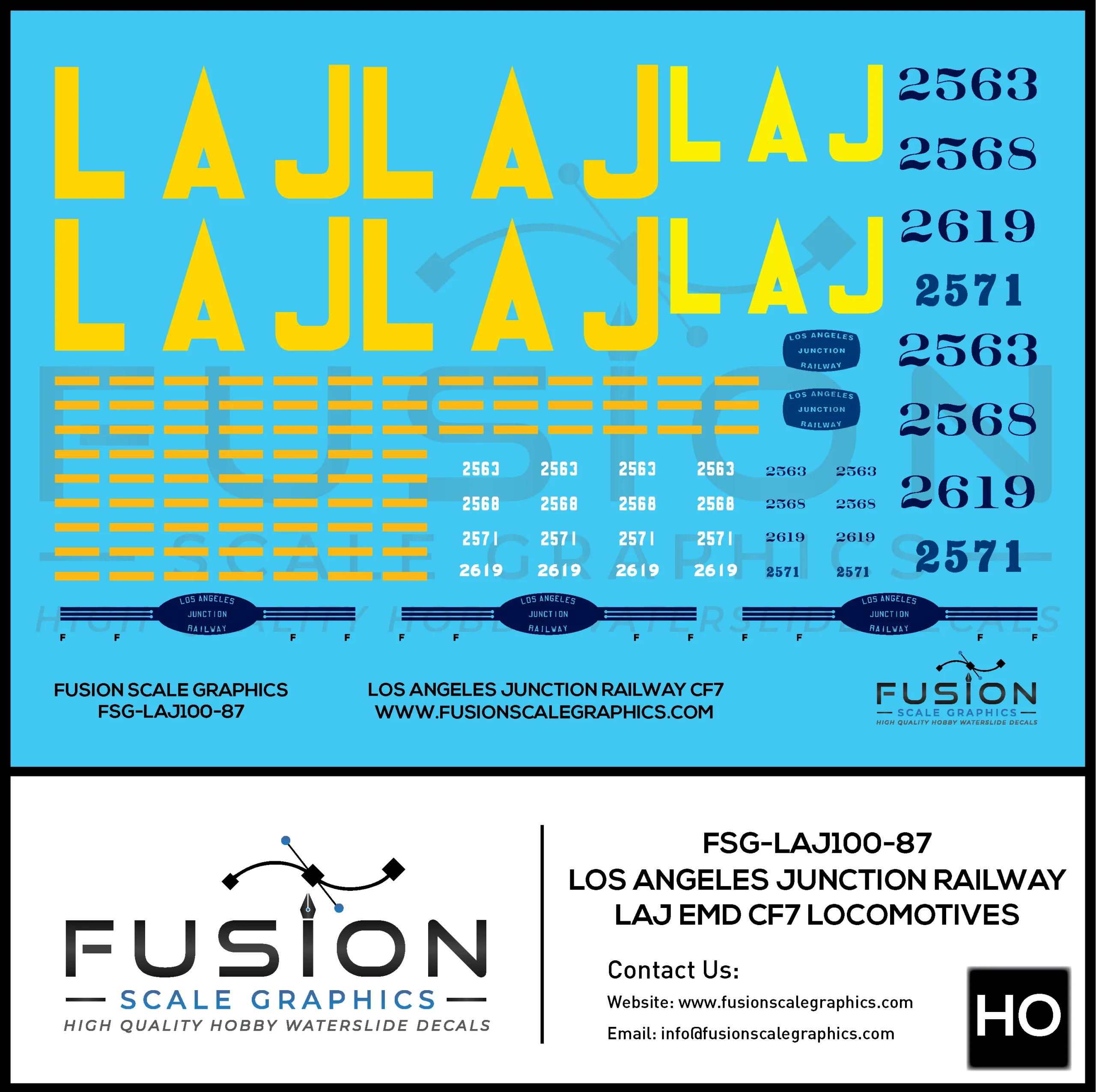 HO Scale Los Angeles Junction Railway CF7 Locomotives Decal Set - Fusion Scale Graphics
