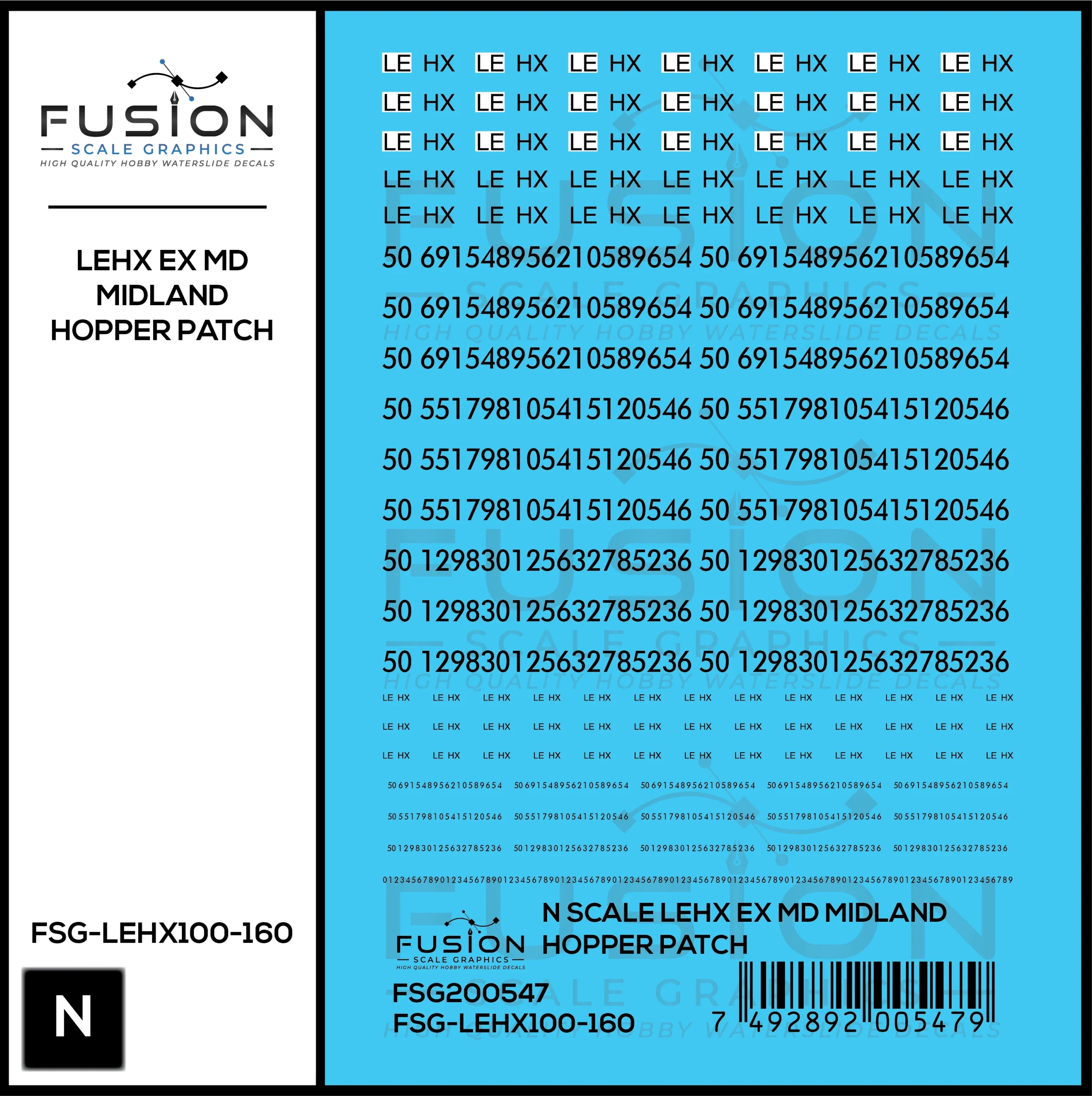 N Scale LEHX Ex Maryland Midland 2 Bay Covered Hopper Patch Decal Set - Fusion Scale Graphics