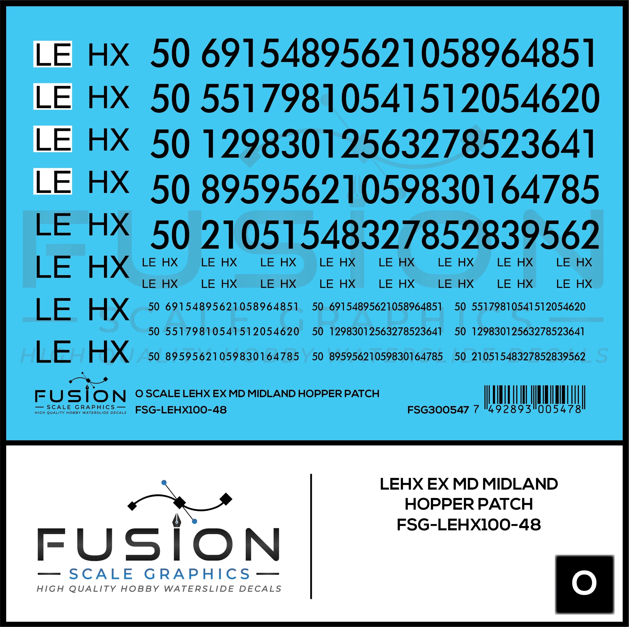 O Scale LEHX Ex Maryland Midland 2 Bay Covered Hopper Patch Decal Set - Fusion Scale Graphics