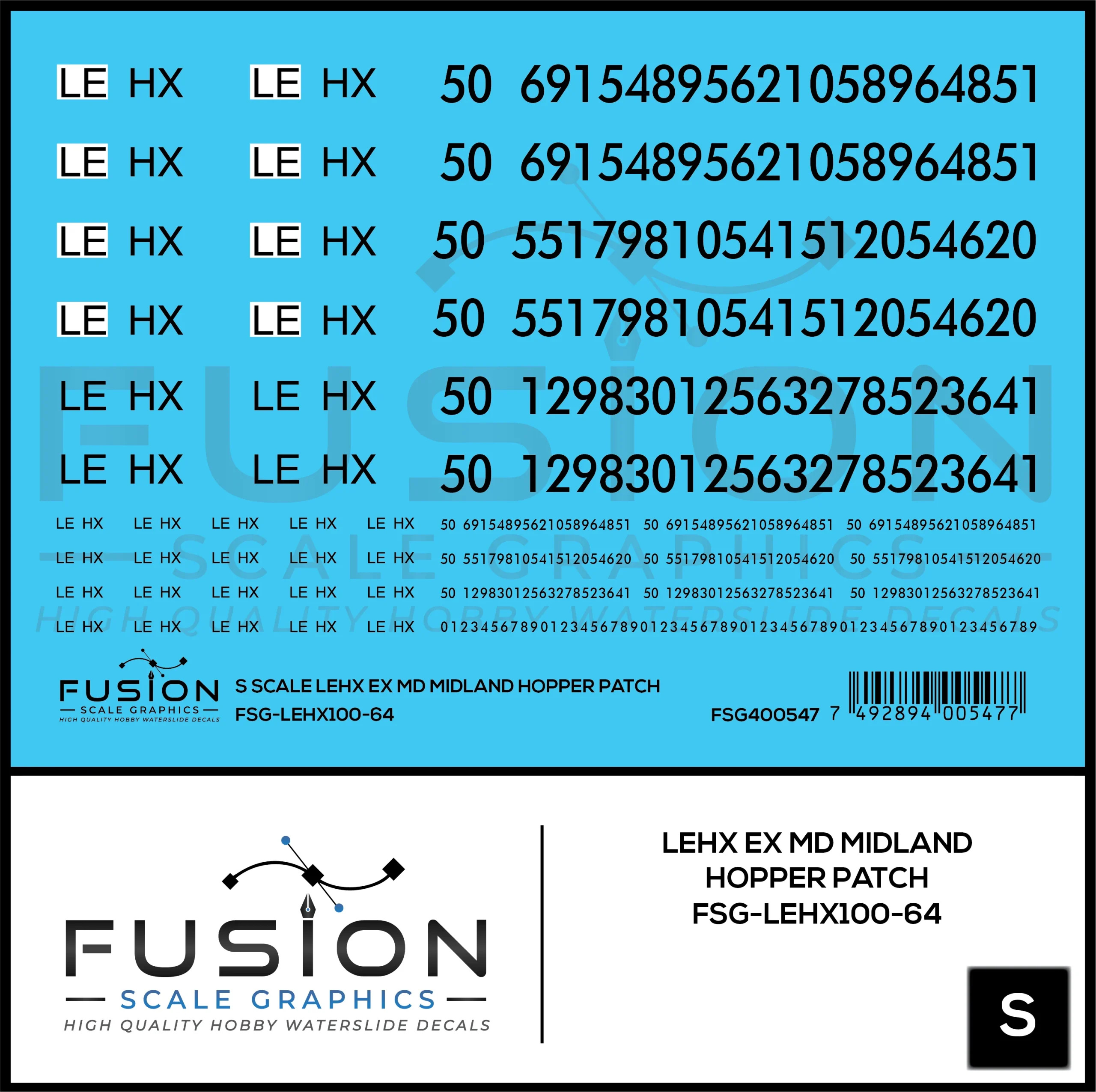 S Scale LEHX Ex Maryland Midland 2 Bay Covered Hopper Patch Decal Set - Fusion Scale Graphics