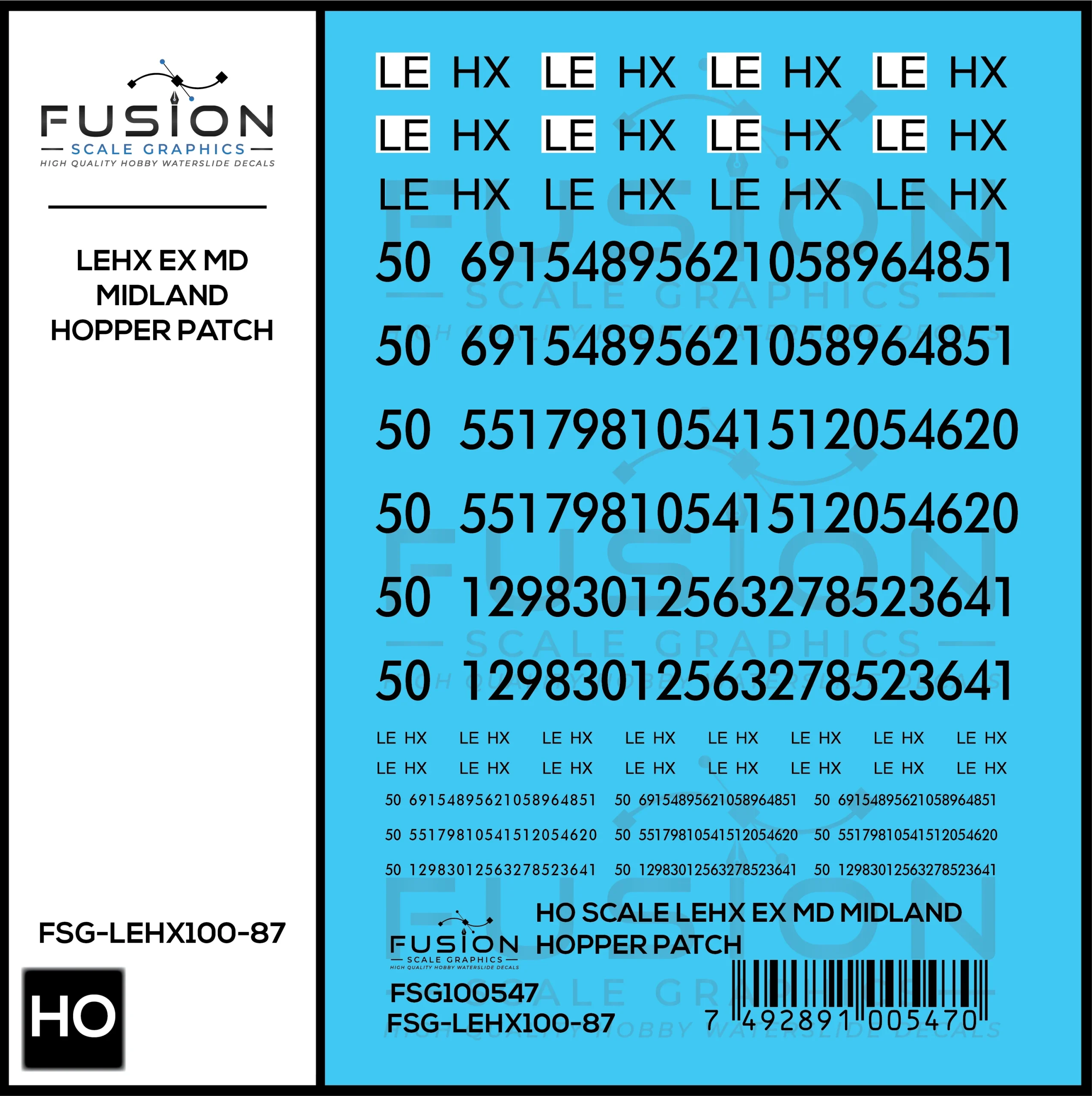 HO Scale LEHX Ex Maryland Midland 2 Bay Covered Hopper Patch Decal Set - Fusion Scale Graphics