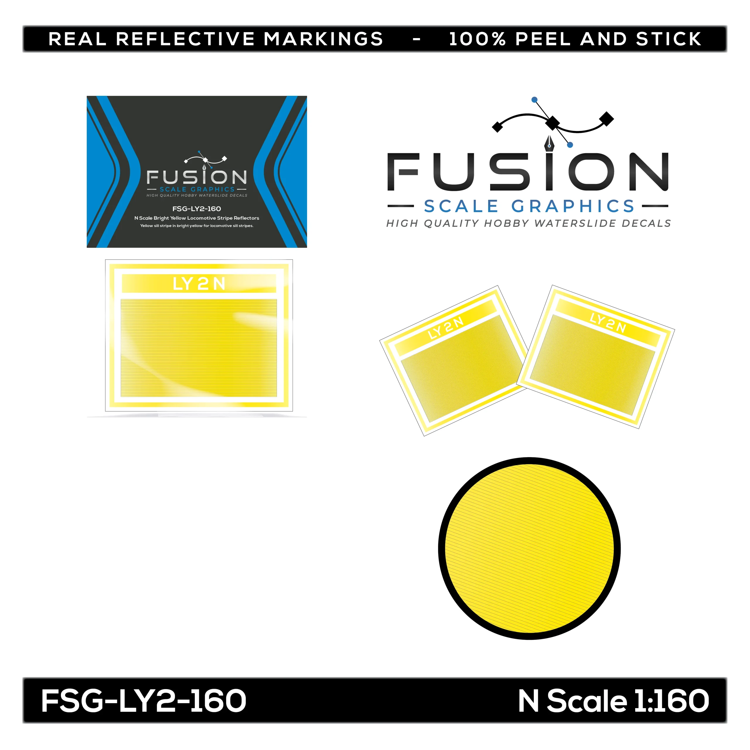 N Scale Railroad Locomotive Bright Yellow Reflective Sill Stripes Set - Fusion Scale Graphics