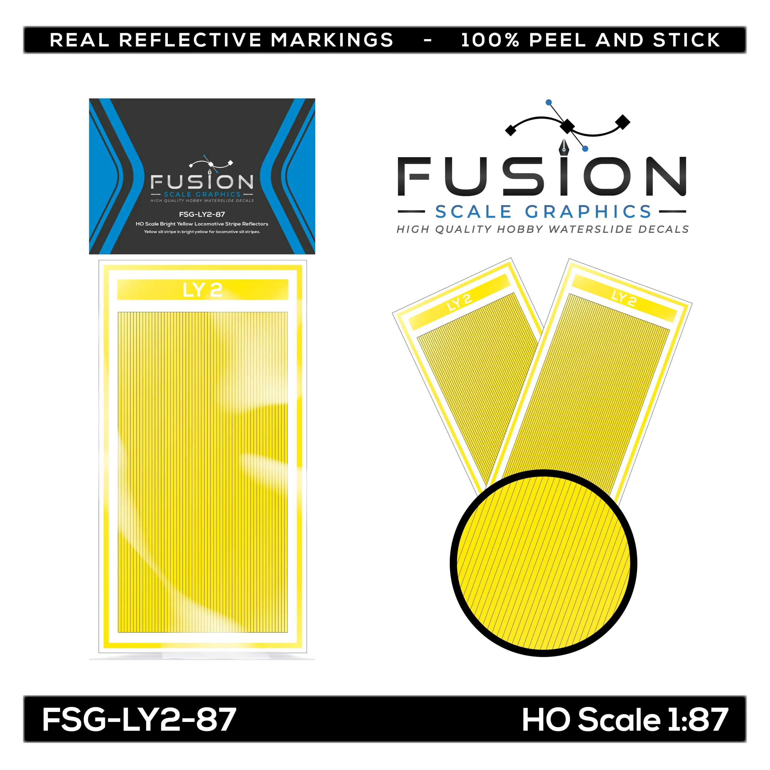 HO Scale Railroad Locomotive Bright Yellow Reflective Sill Stripes Set - Fusion Scale Graphics