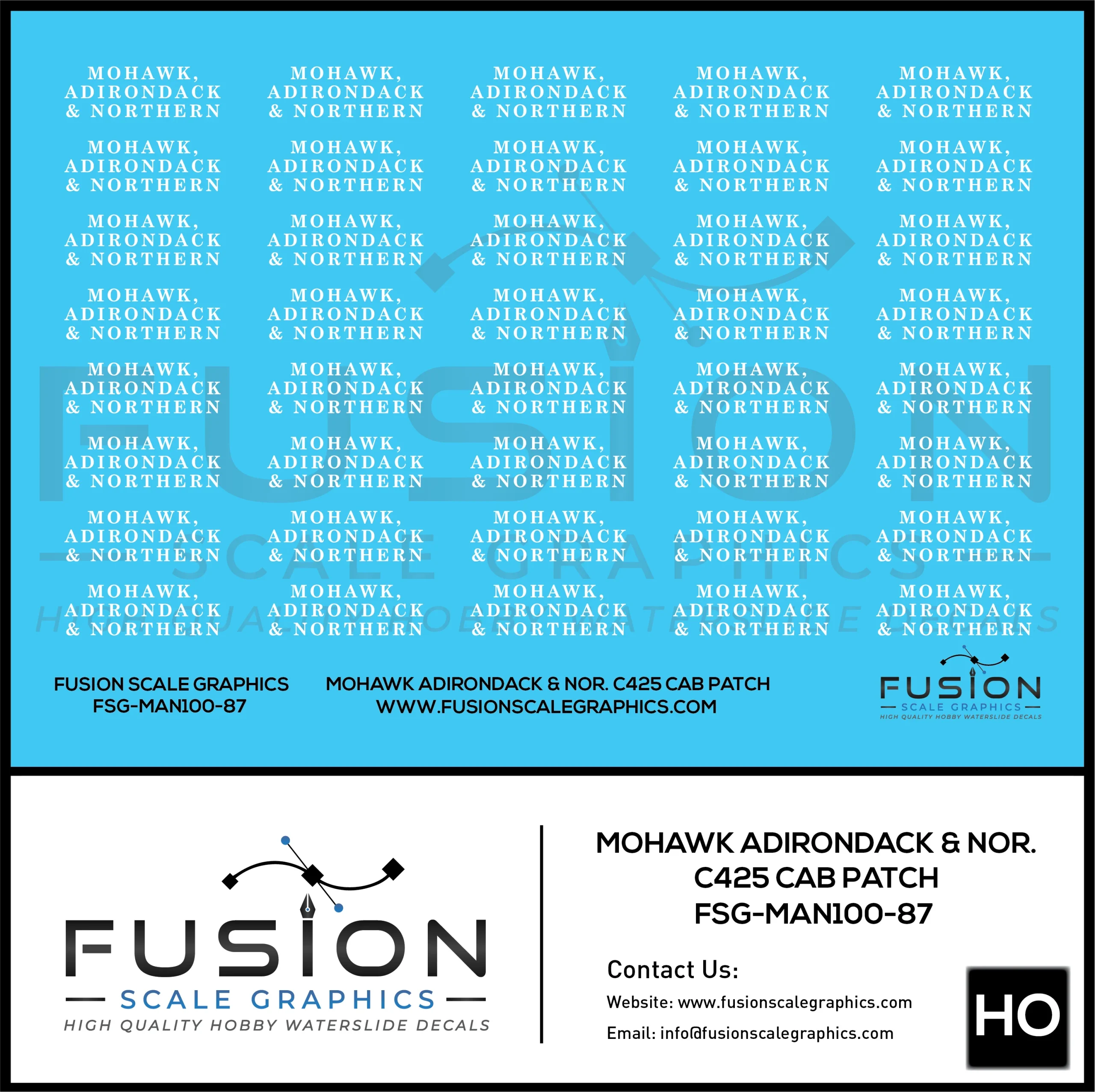 HO Scale Mohawk Adirondack & Northern Alco C425 Cab Patch Decal Set - Fusion Scale Graphics