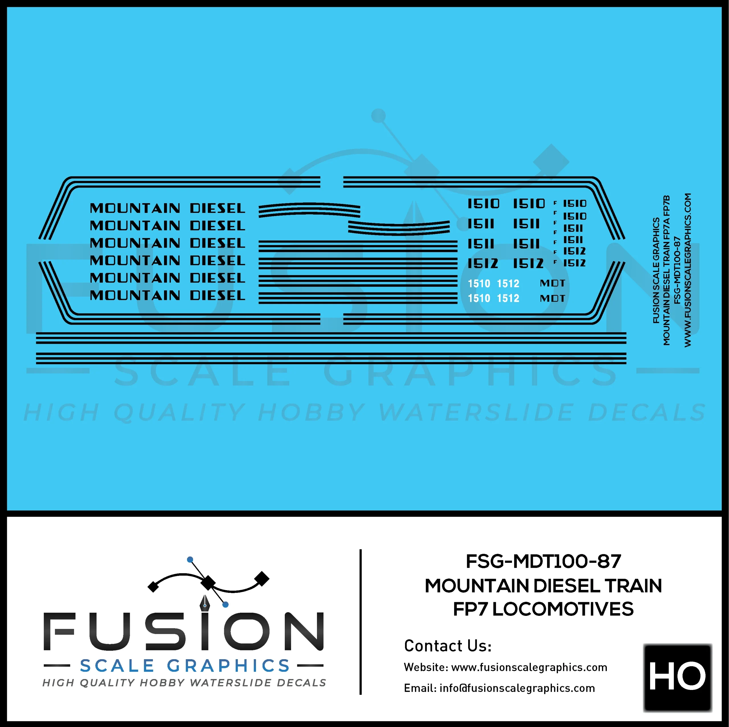 HO Scale Mountain Diesel Train EMD FP7A FP7B Locomotives Decal Set - Fusion Scale Graphics