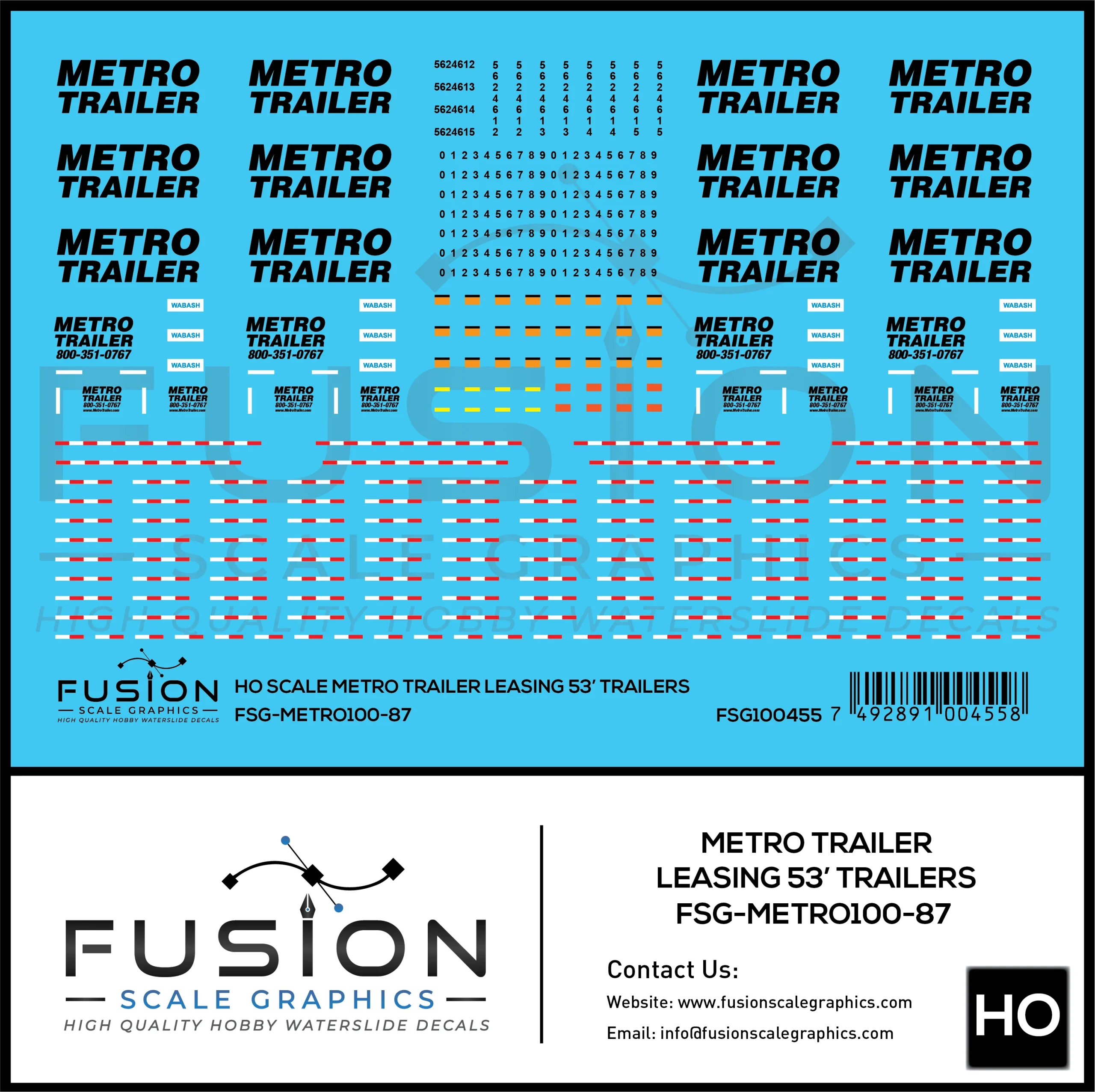 HO Scale Metro Trailer 53' Trailer Decal Set - Fusion Scale Graphics