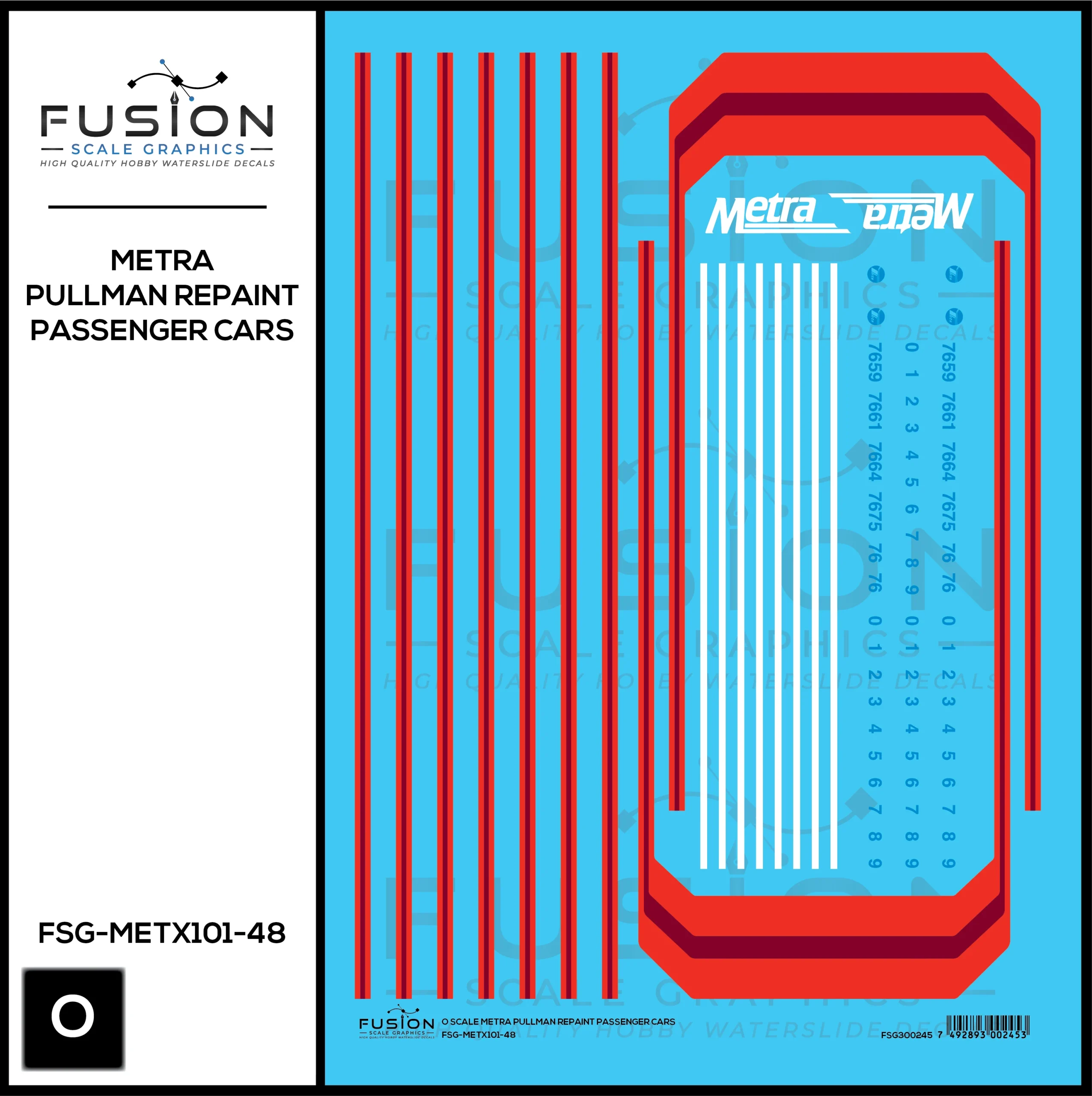 O Scale Metra Pullman Repaint Passenger Cars Decal Set - Fusion Scale Graphics
