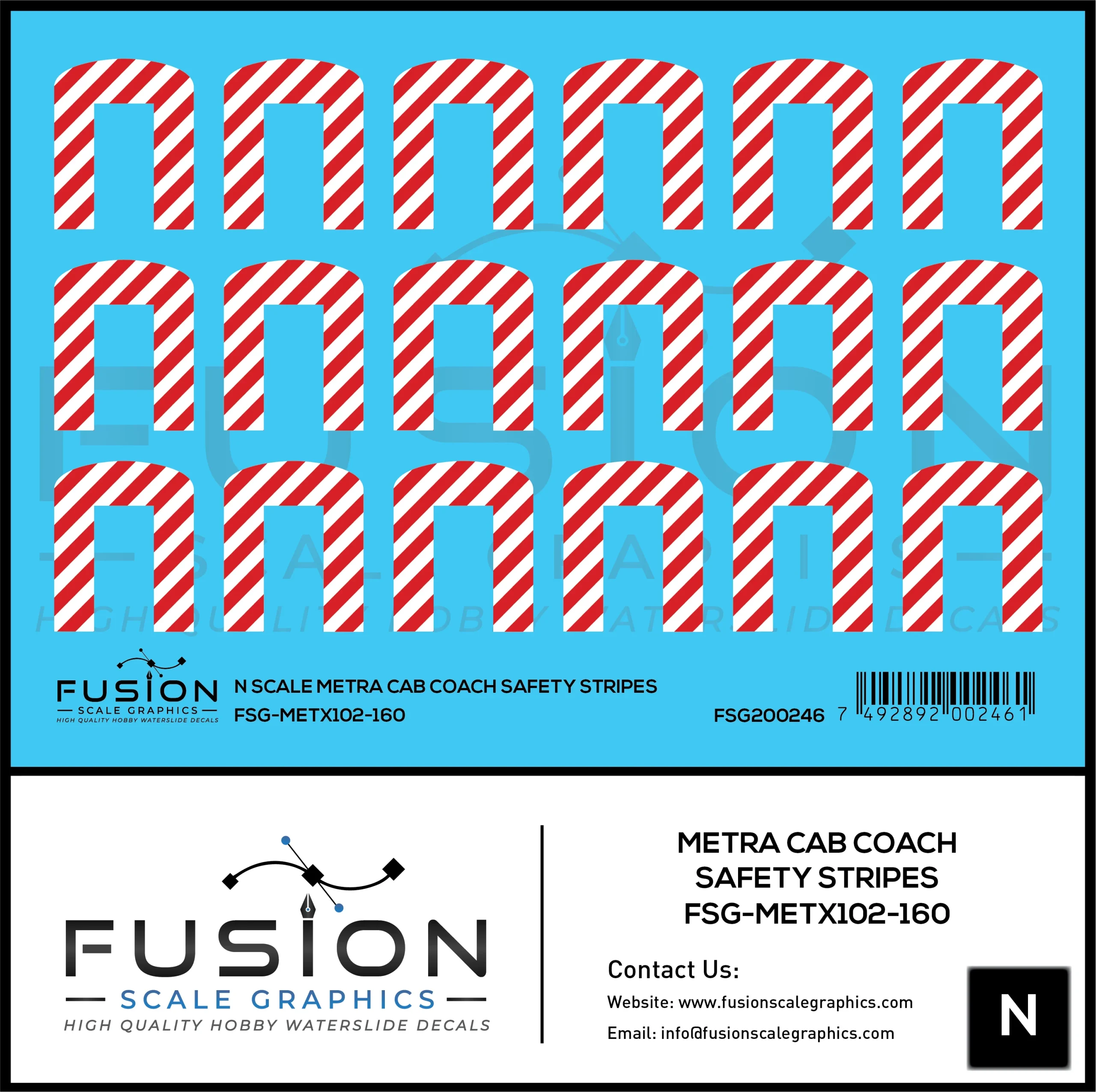 N Scale Metra Cab Coach Safety Stripes Decal Set - Fusion Scale Graphics