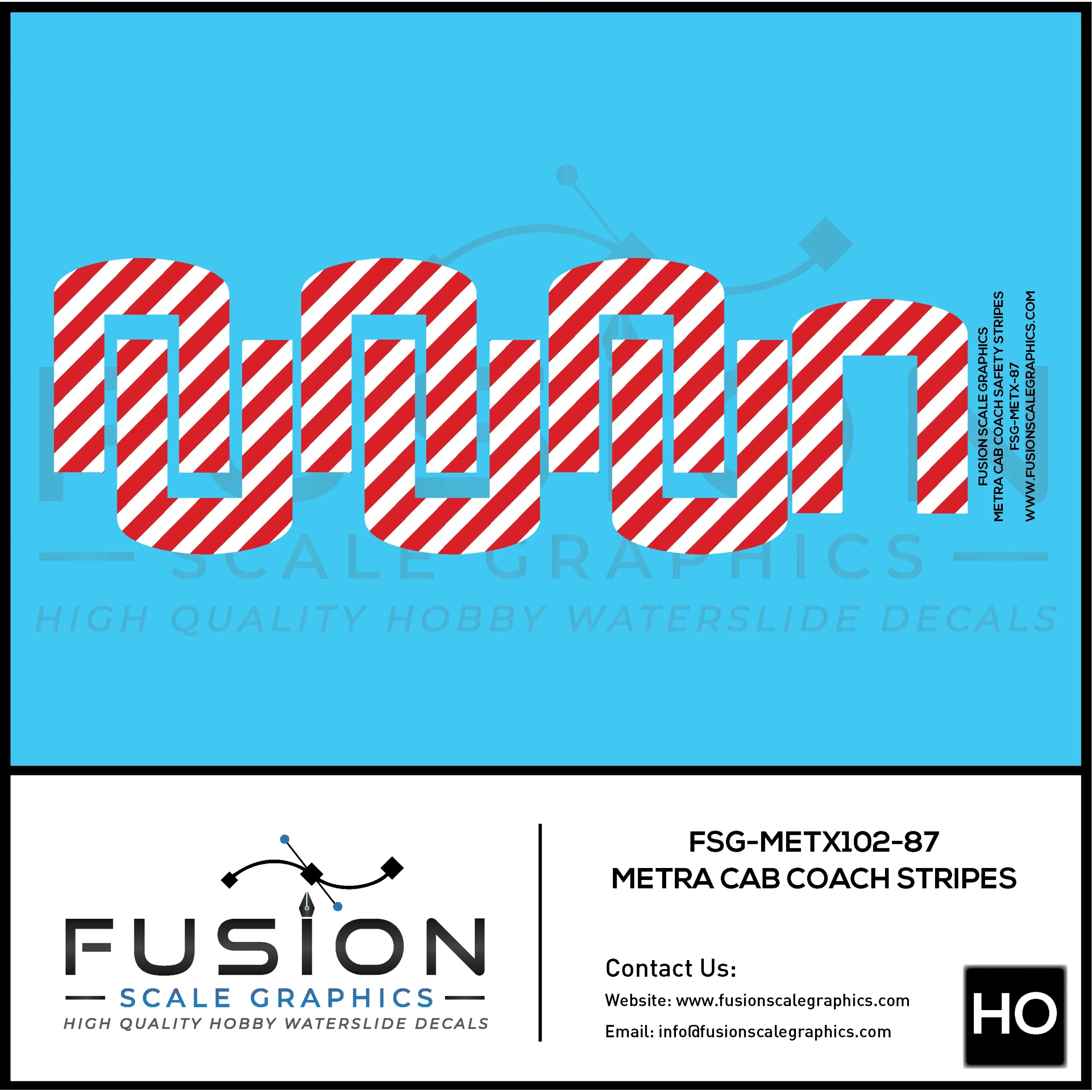 HO Scale Metra Cab Coach Safety Sripes Decal Set - Fusion Scale Graphics