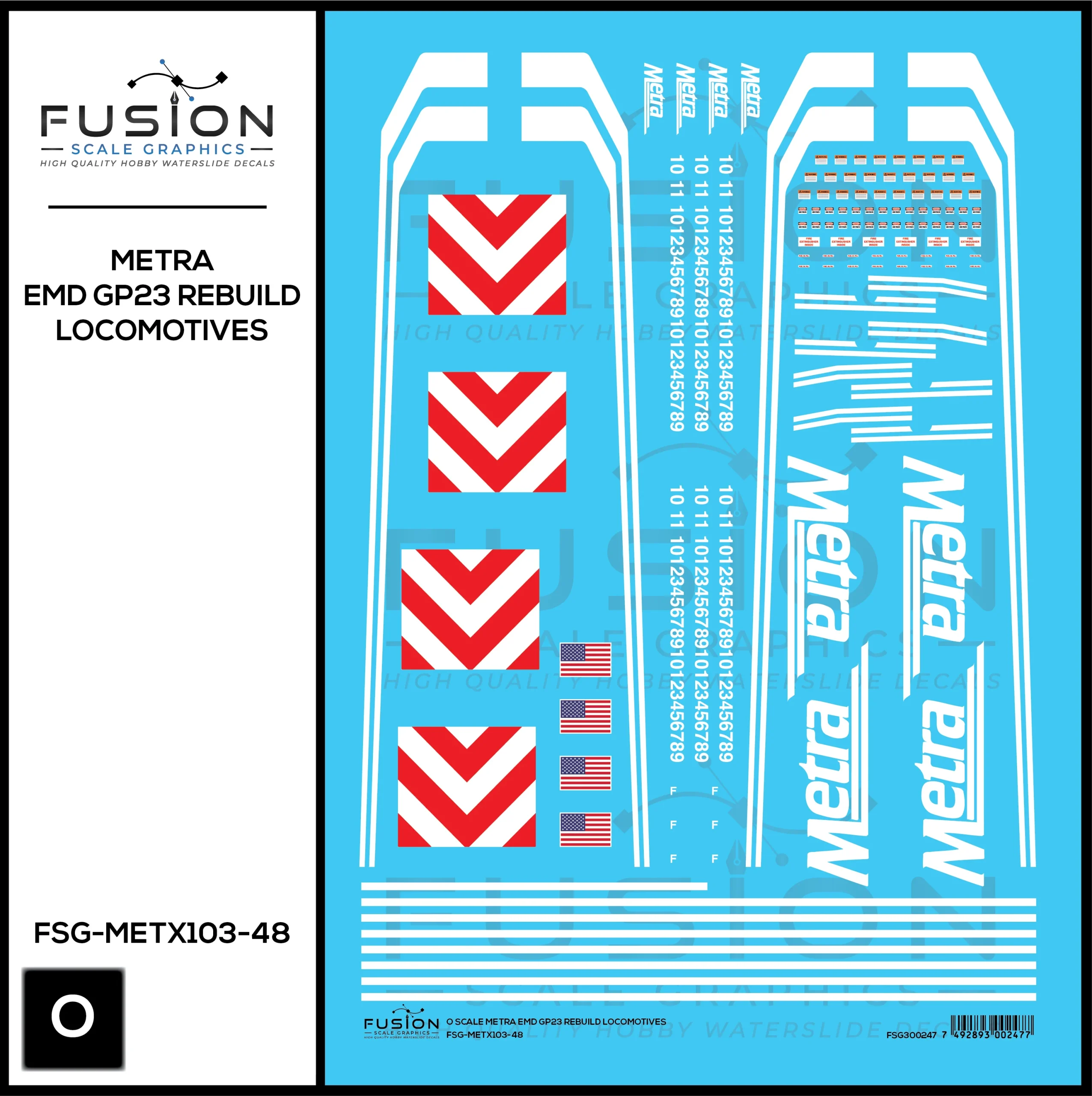 O Scale Metra EMD GP23 Rebuild Locomotives Decal Set - Fusion Scale Graphics