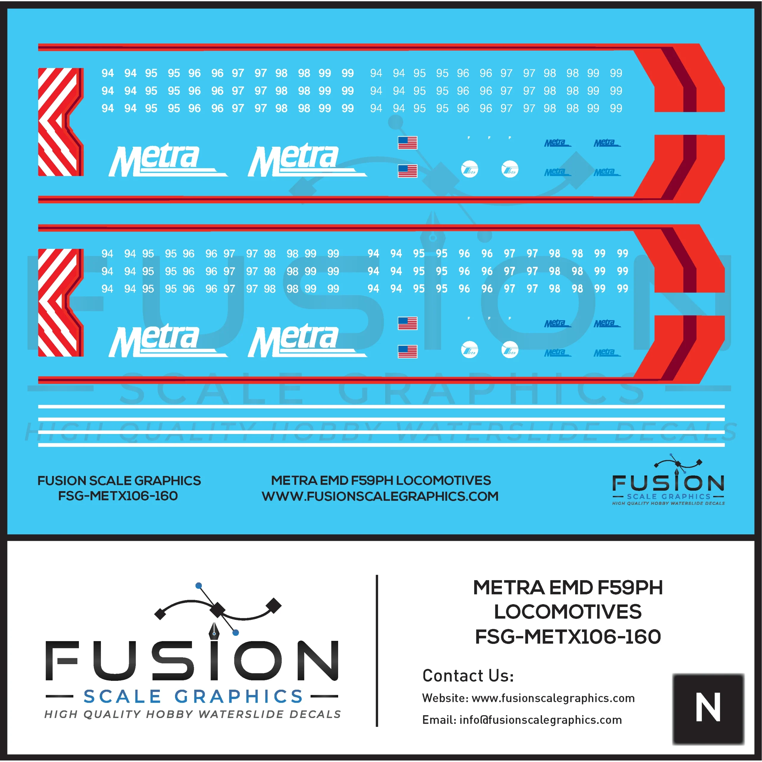 N Scale Metra F59PH Locomotive Decal Set - Fusion Scale Graphics