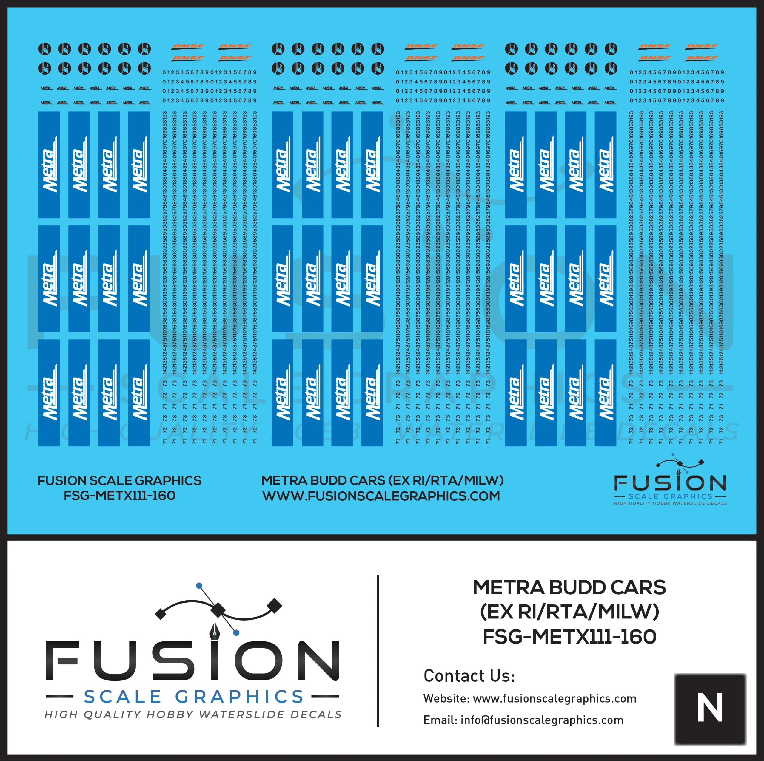 N Scale Metra Budd Passenger Car Decal Set - Fusion Scale Graphics