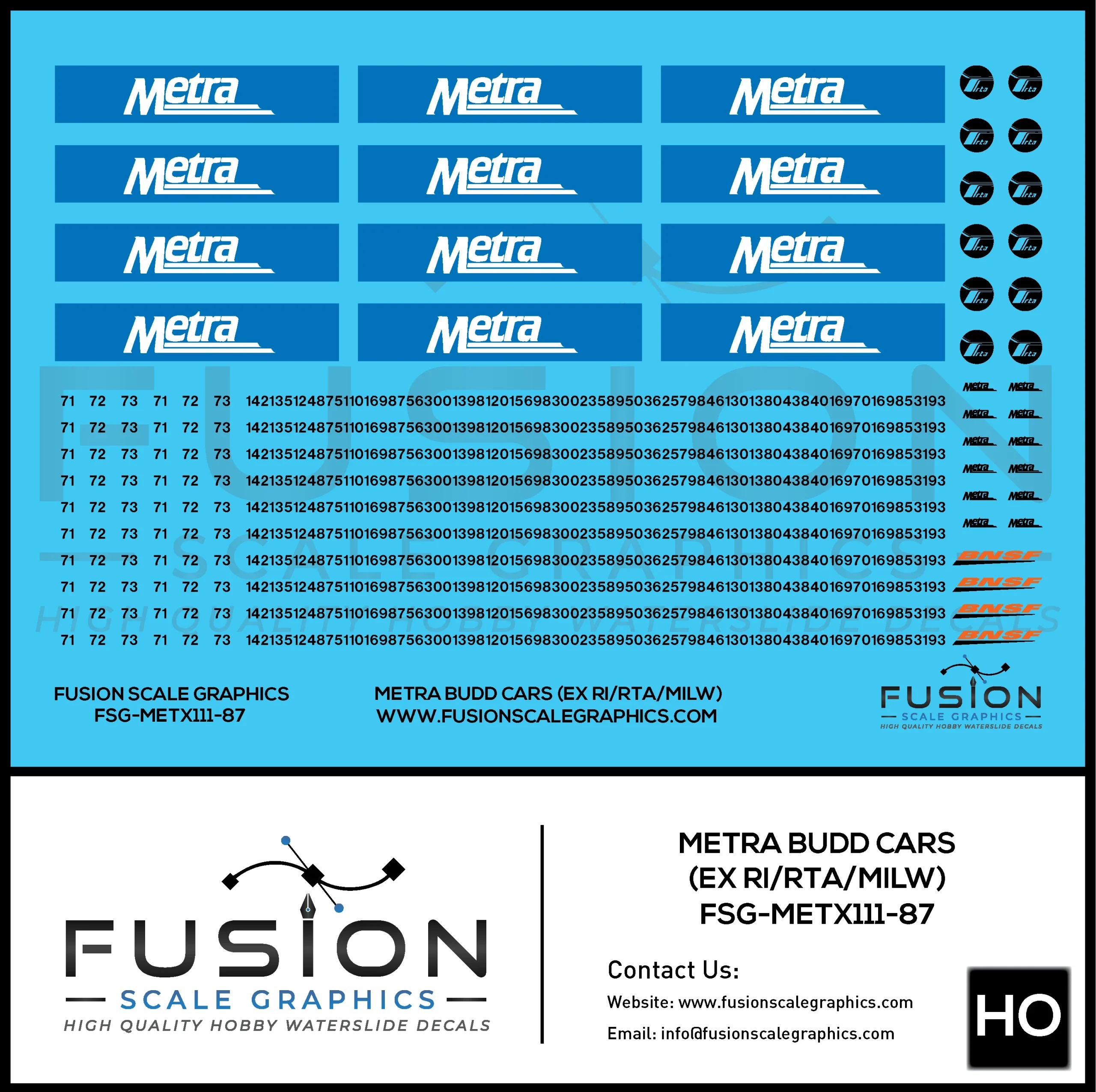 HO Scale Metra Budd Passenger Car Decal Set - Fusion Scale Graphics