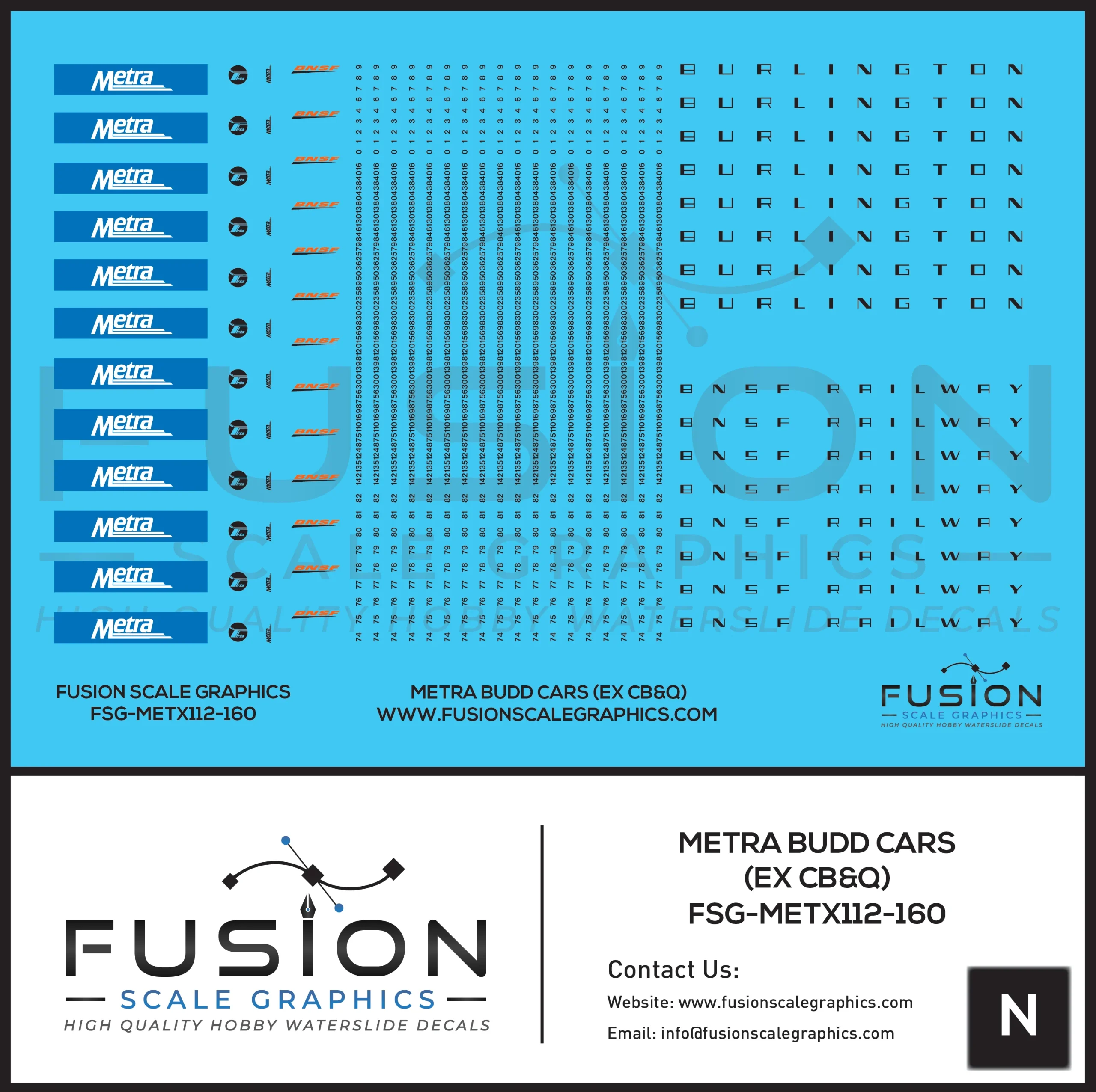 N Scale Metra Budd Bi Level Decal Set - Fusion Scale Graphics