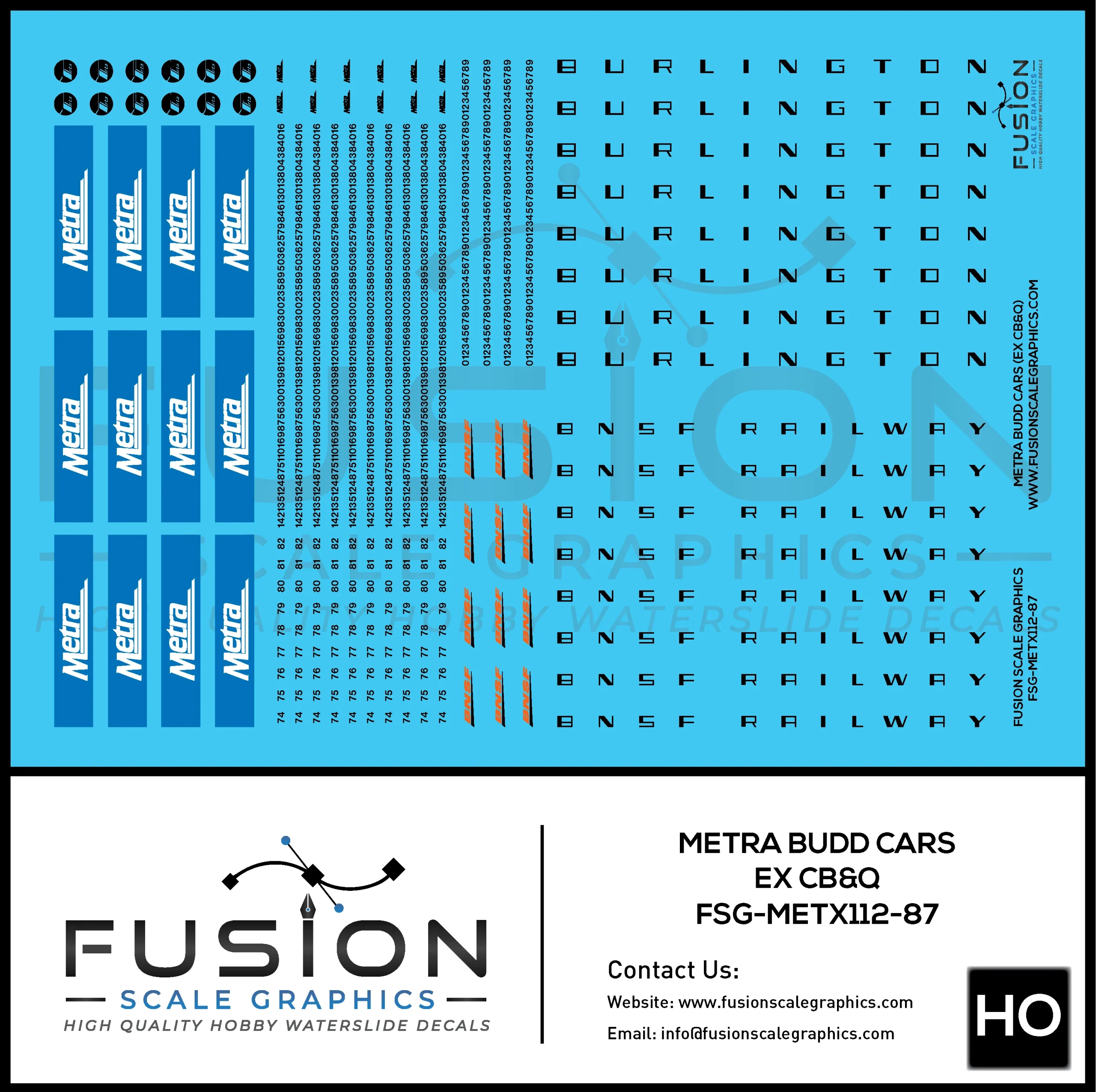 HO Scale Metra Budd Bi Level Decal Set - Fusion Scale Graphics