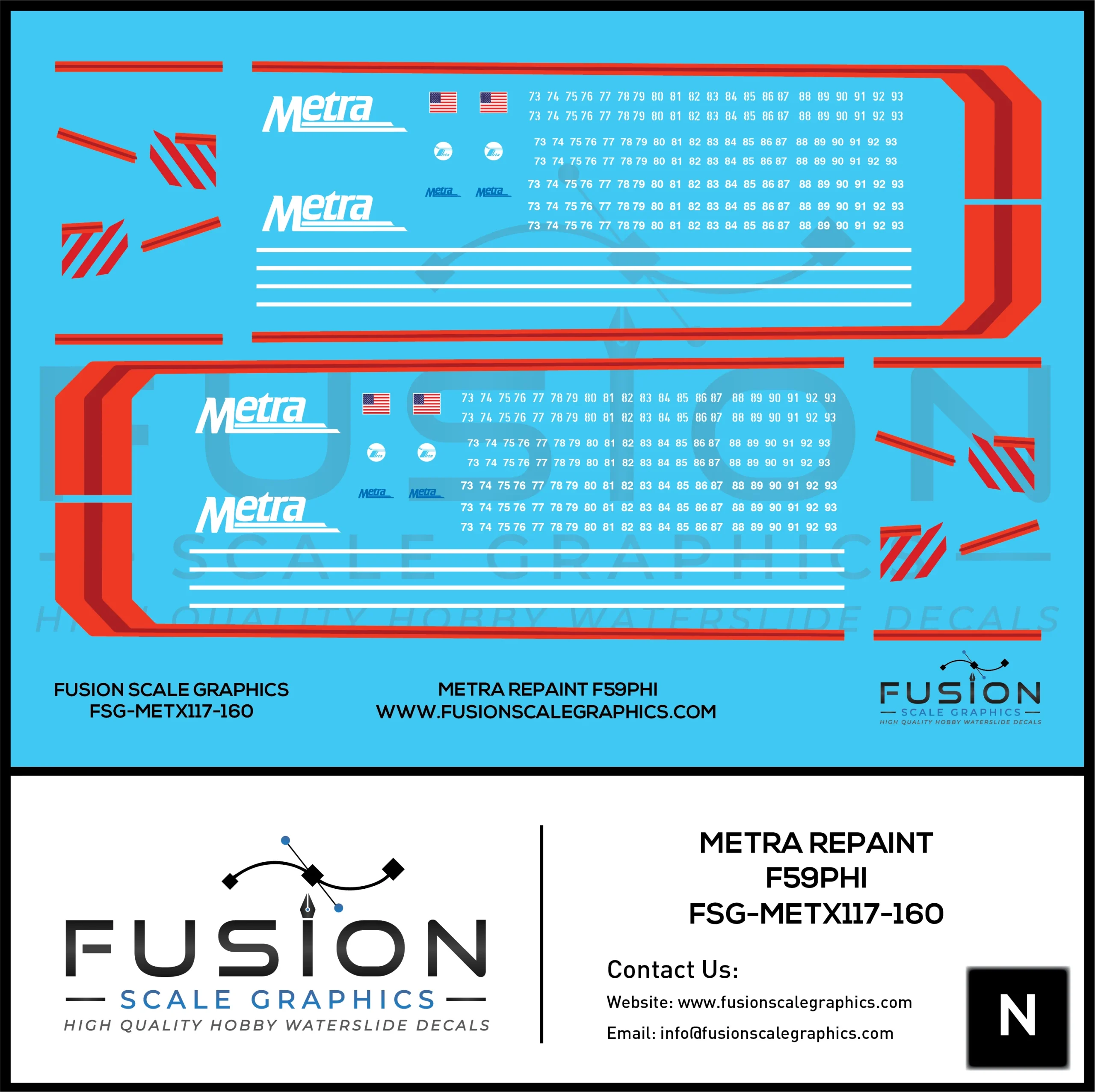 N Scale Metra F59PHI Fade Paint Locomotive Decal Set - Fusion Scale Graphics