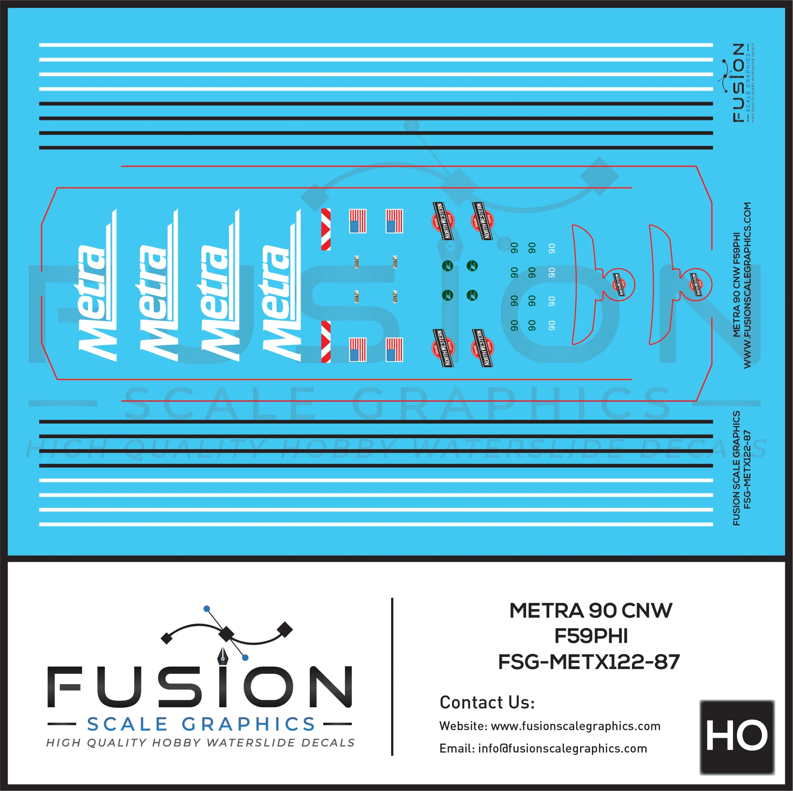HO Scale Metra CNW F59PHI Heritage Unit 90 Locomotive Decal Set - Fusion Scale Graphics